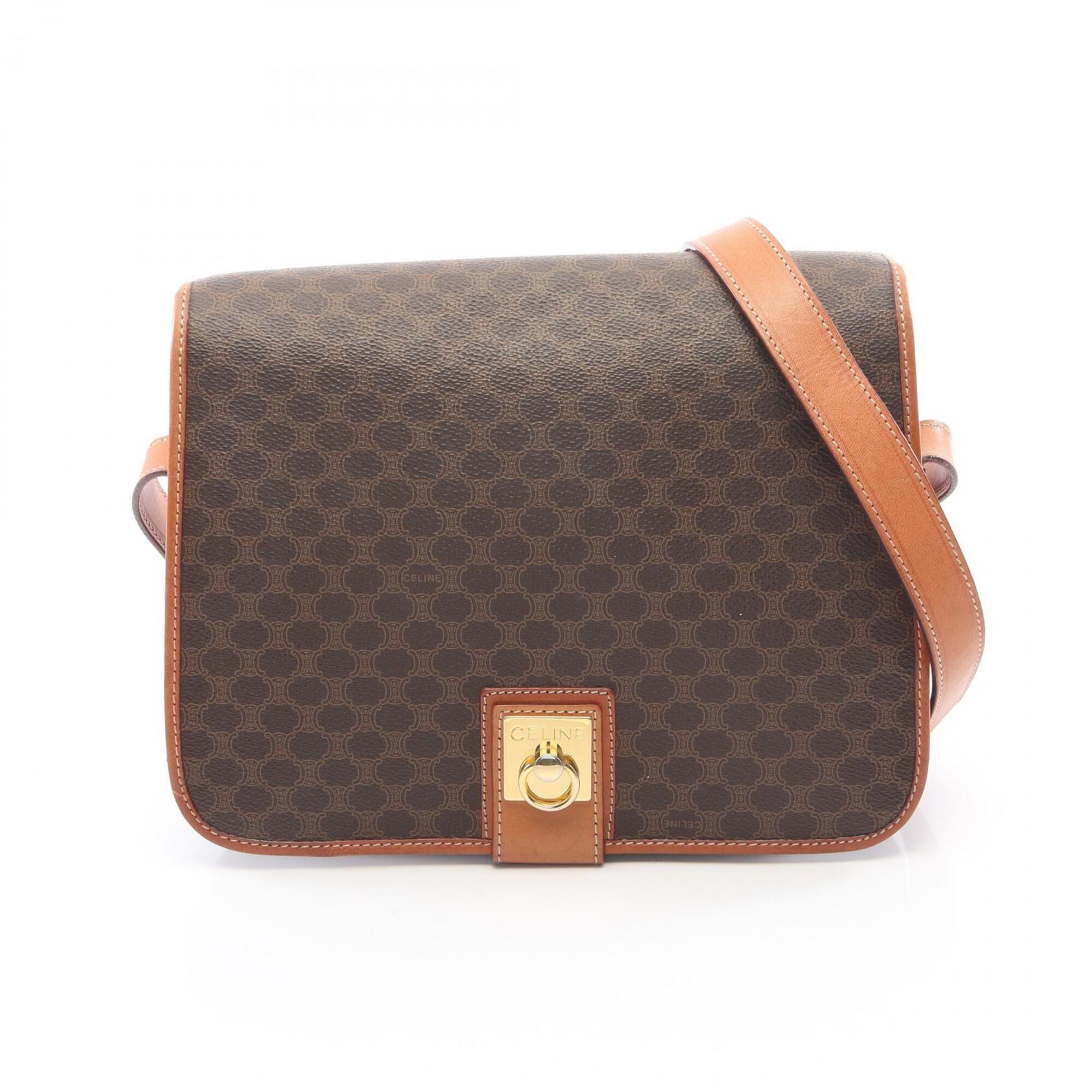 Celine Brown Coated Canvas Leather Handbag Shoulder Bag (Pre-Owned)