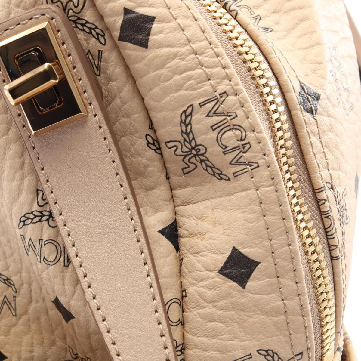 Mcm Beige Coated Canvas Leather Backpack (Pre-Owned)