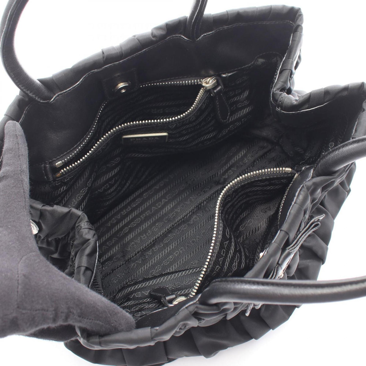 Prada Black Nylon Leather Handbag (Pre-Owned)