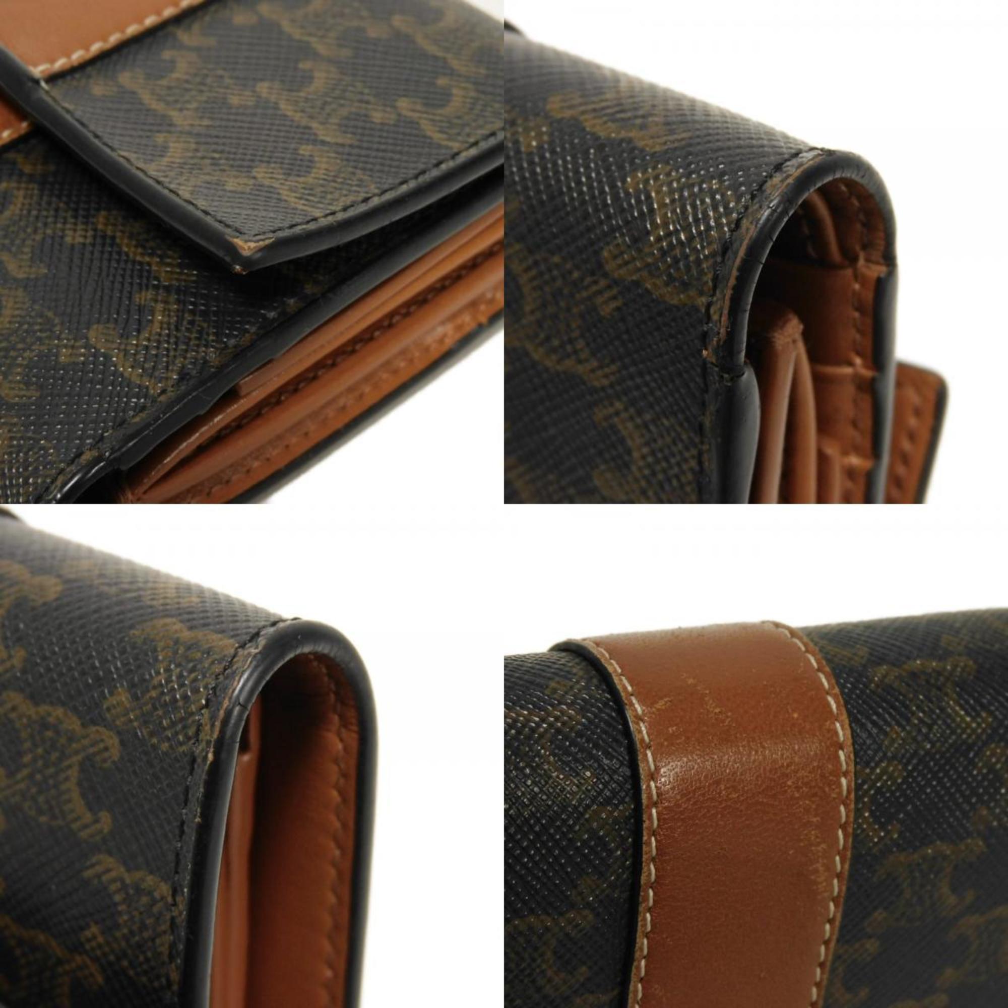 Celine Black Brown Coated Canvas Leather Wallet (Tri-Fold) (Pre-Owned)