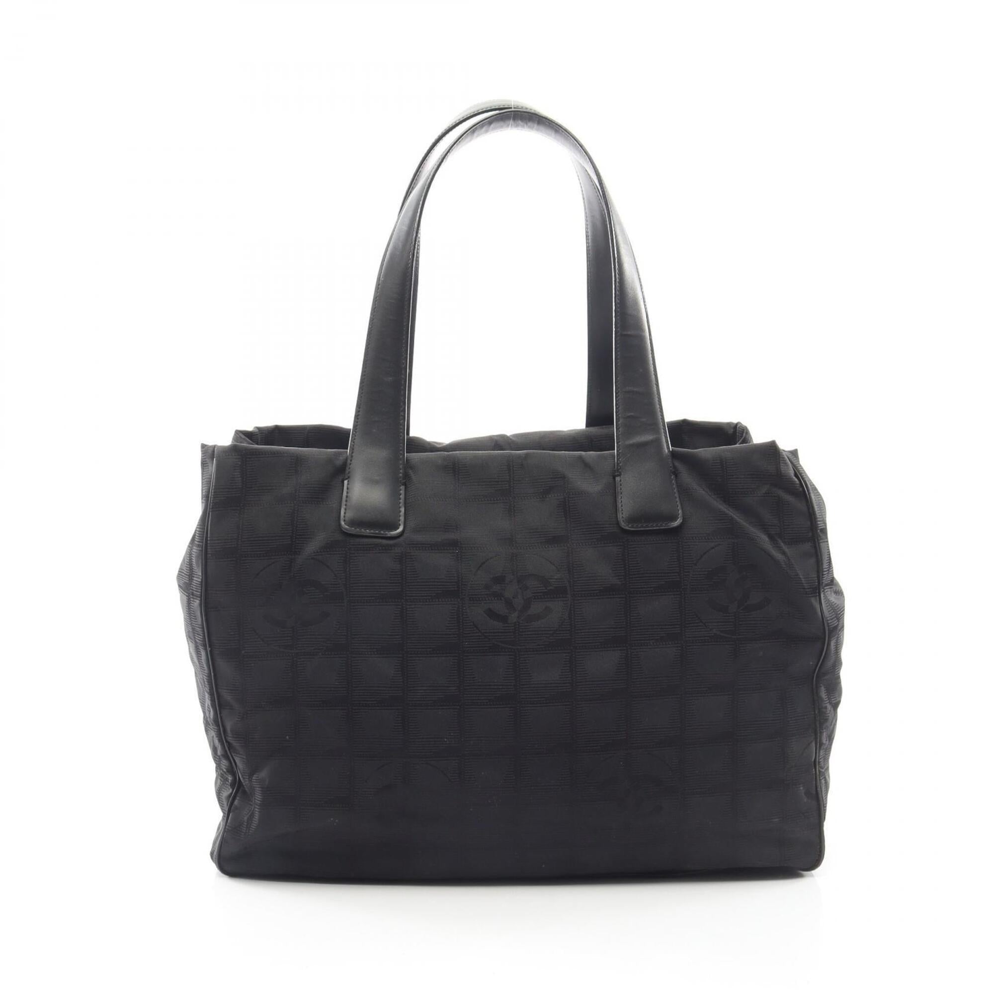 Chanel Black Leather Nylon Canvas Handbag Tote Bag (Pre-Owned)