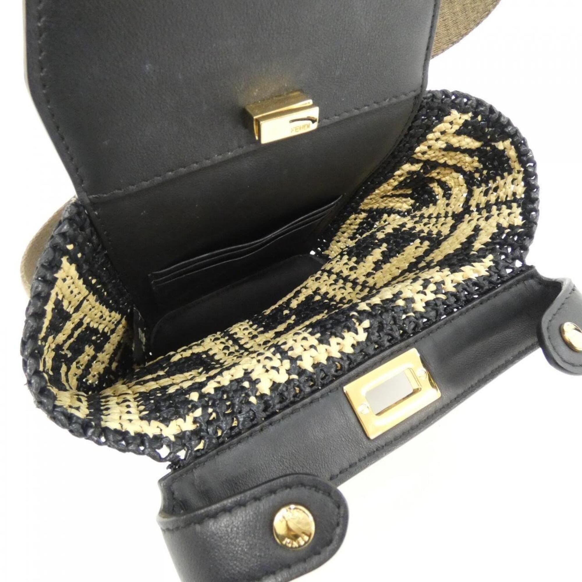 Fendi Black Raffia Shoulder Bag (Pre-Owned)