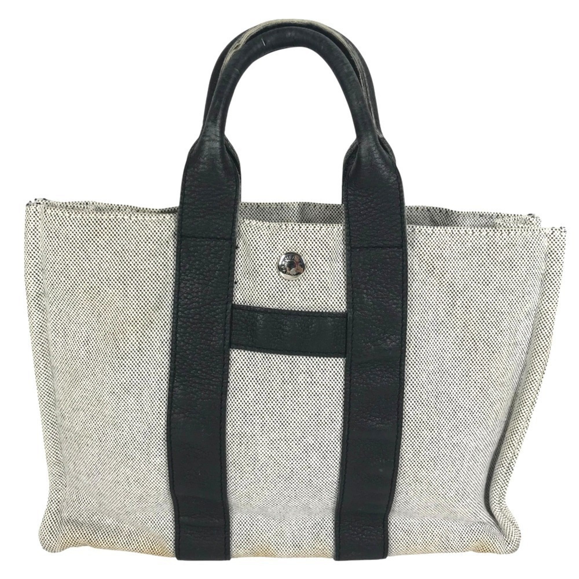 Hermes Black Gray Toile H Leather Handbag Tote Bag (Pre-Owned)