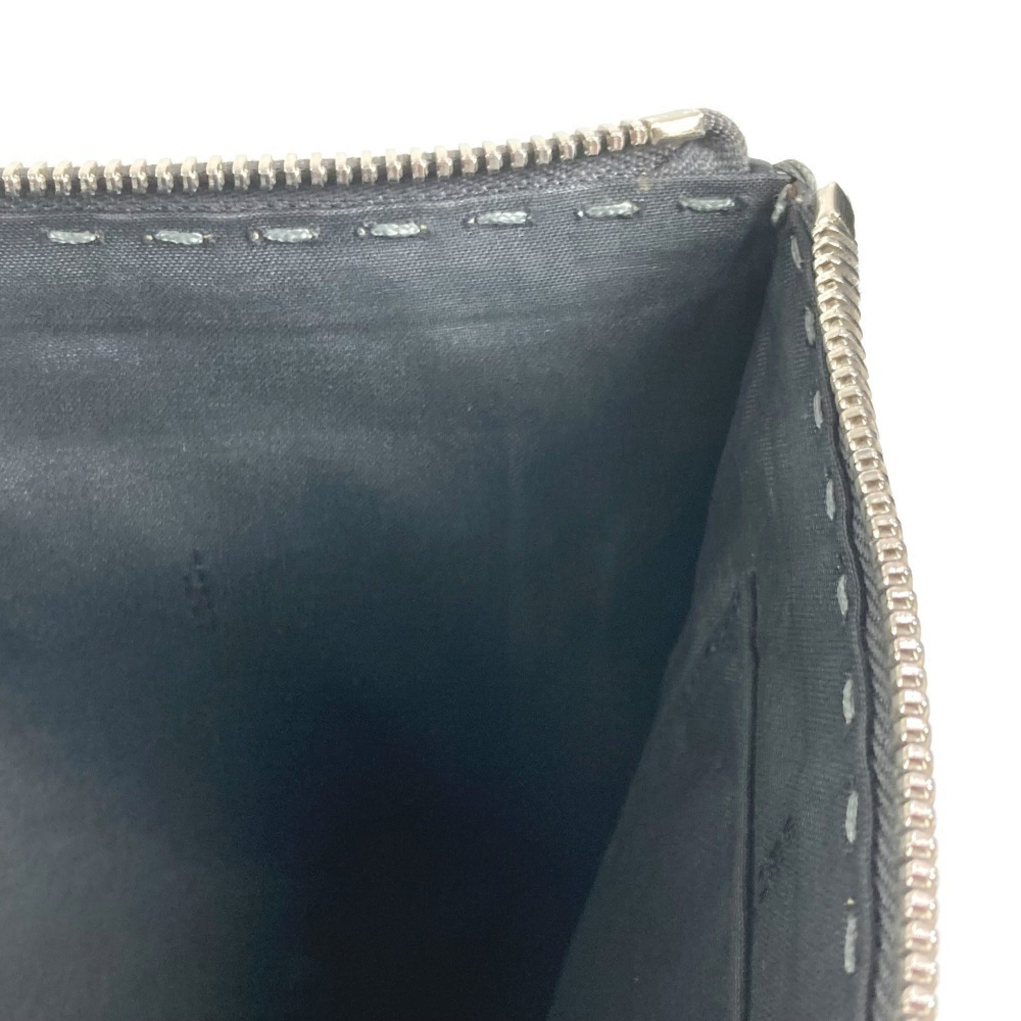 Fendi Selleria Black Blue Dark Gray Leather Clutch Bag Pouch (Pre-Owned)