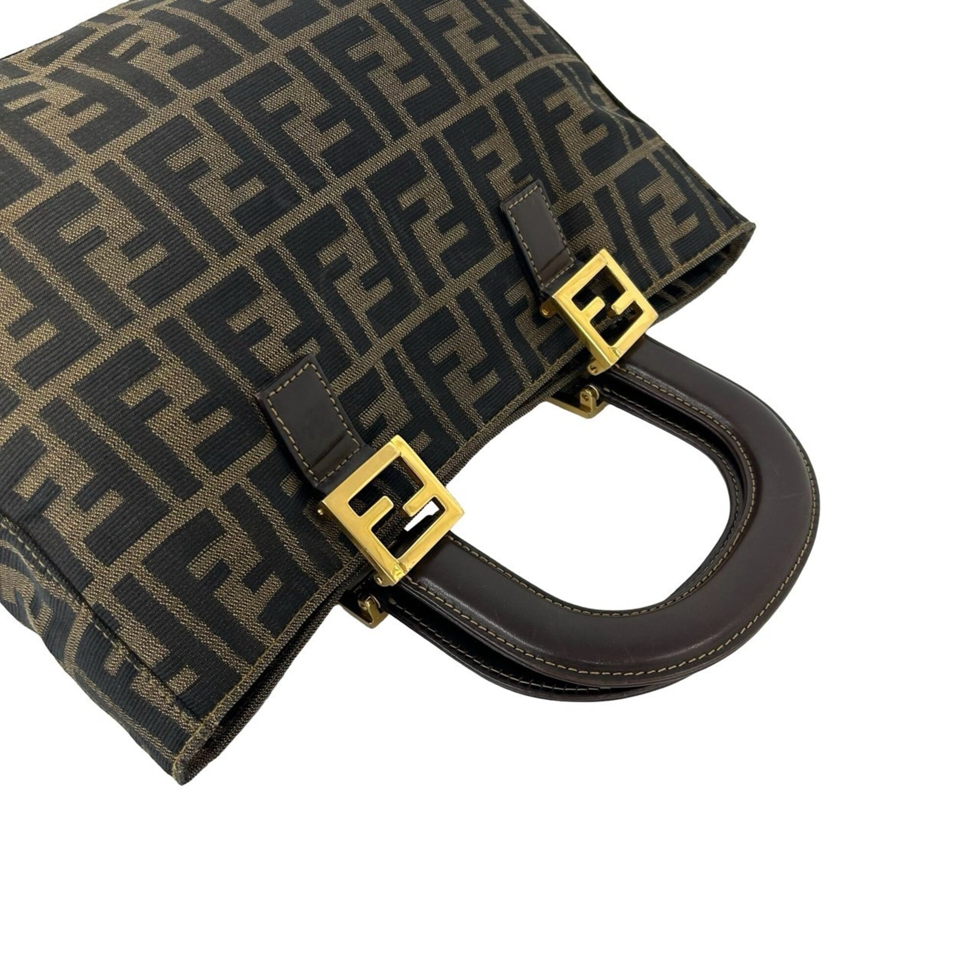 Fendi Black Brown Canvas Leather Handbag Tote Bag (Pre-Owned)