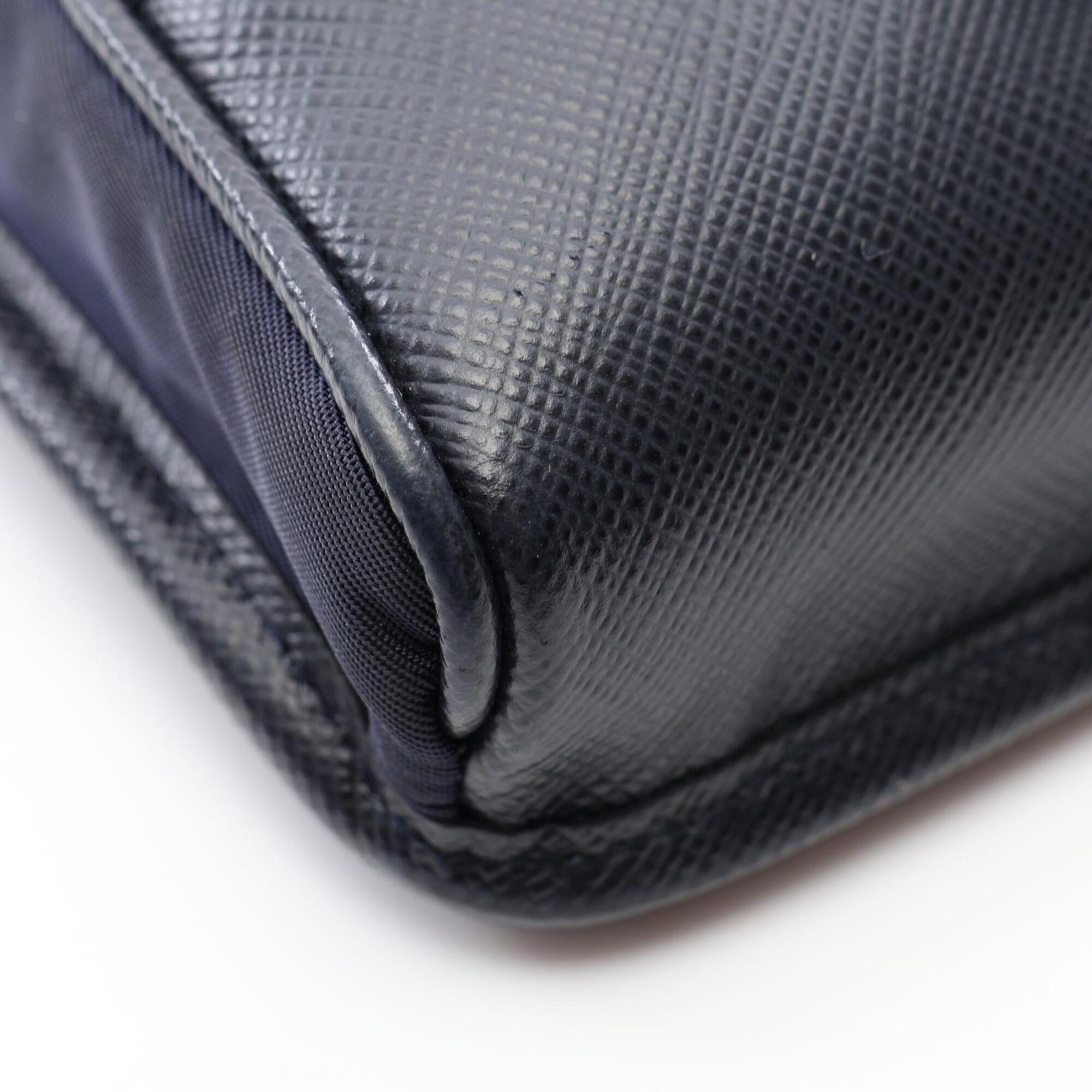 Prada Black Navy Nylon Saffiano Triangle Handbag Shoulder Bag (Pre-Owned)