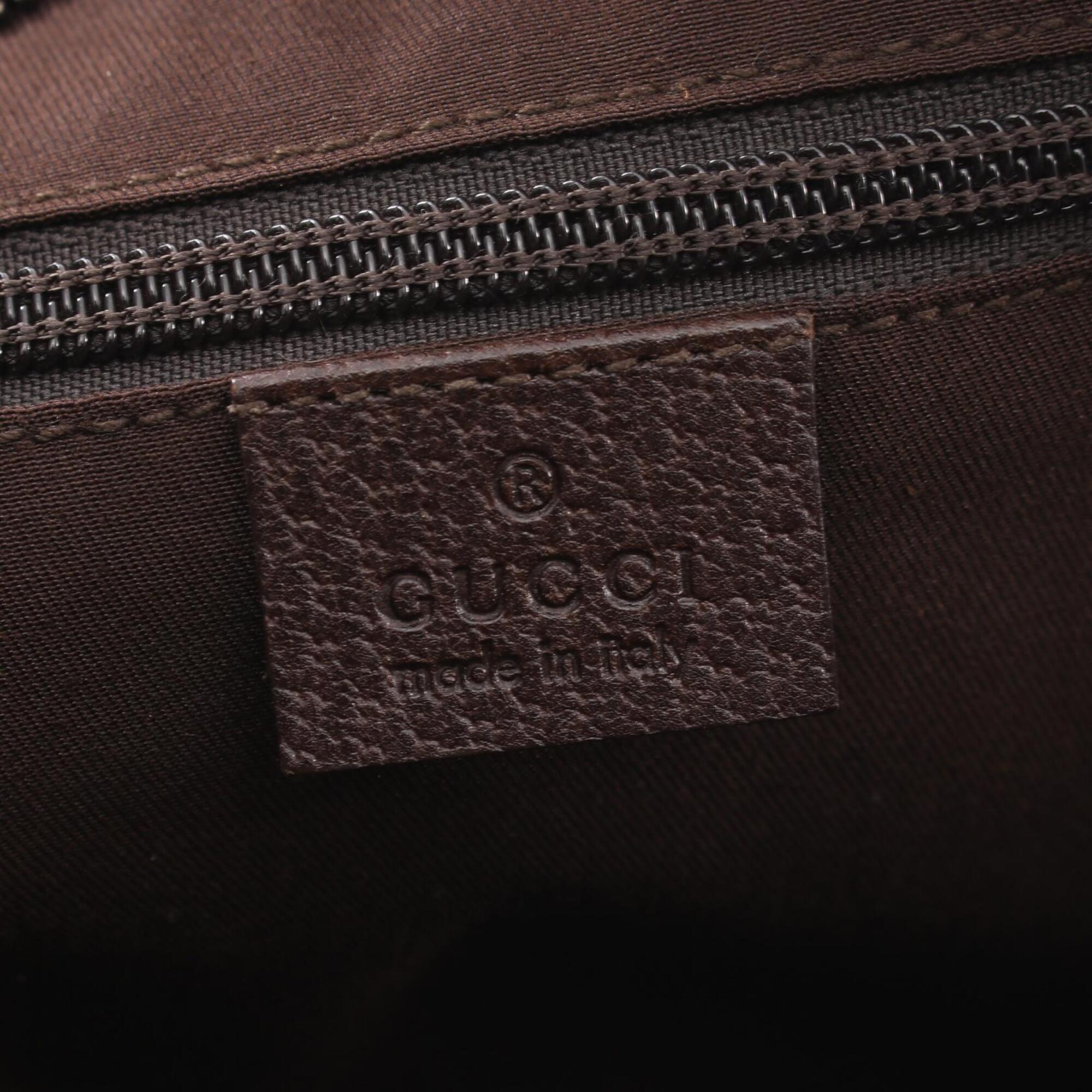 Gucci Beige Brown Canvas Leather Shoulder Bag (Pre-Owned)