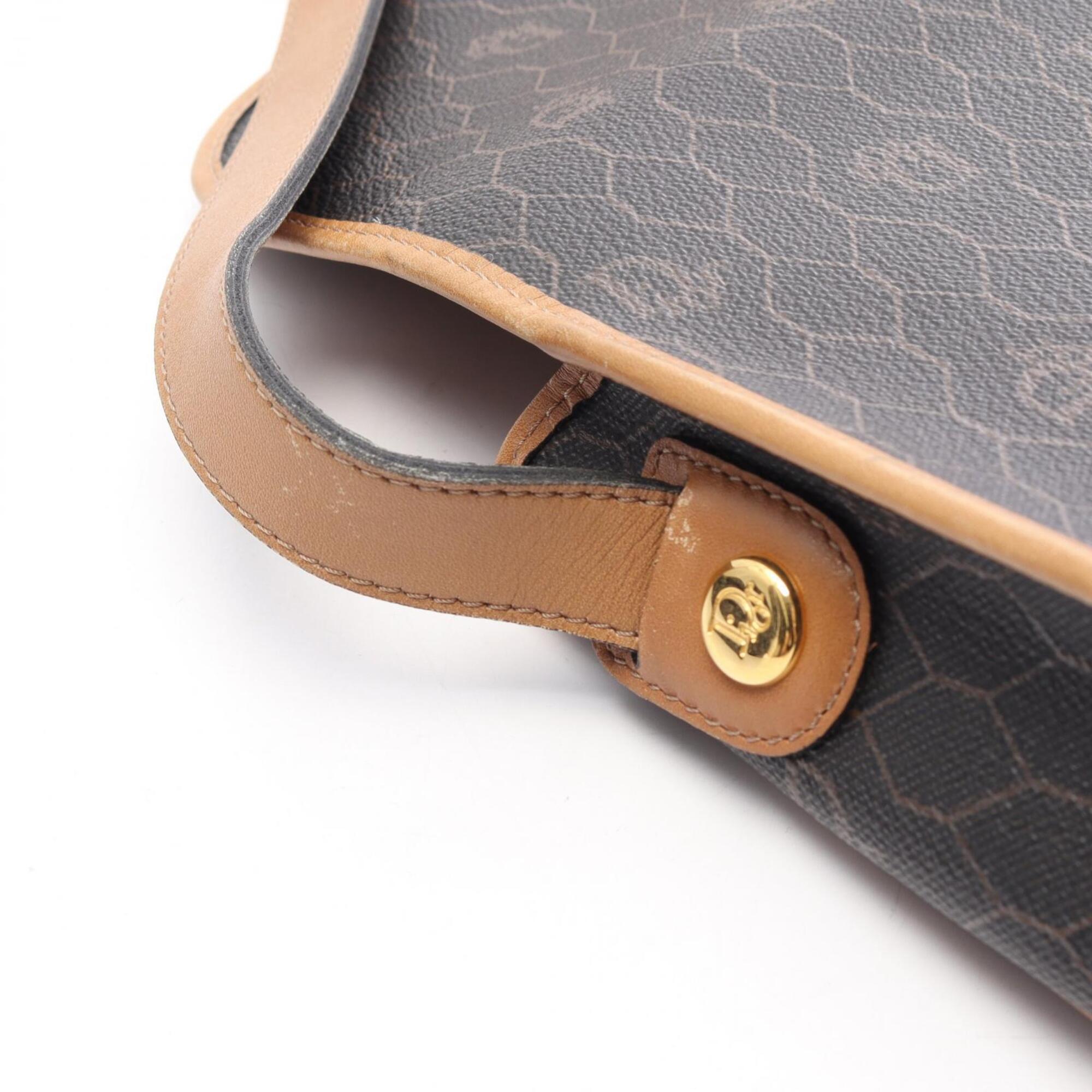 Christian Dior Black Brown Coated Canvas Leather Handbag Shoulder Bag (Pre-Owned)