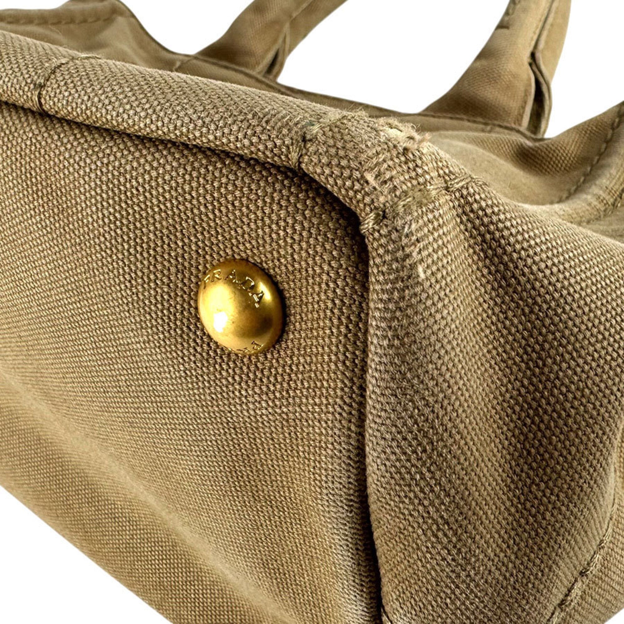 Prada Beige Brown Canapa Handbag Shoulder Bag (Pre-Owned)