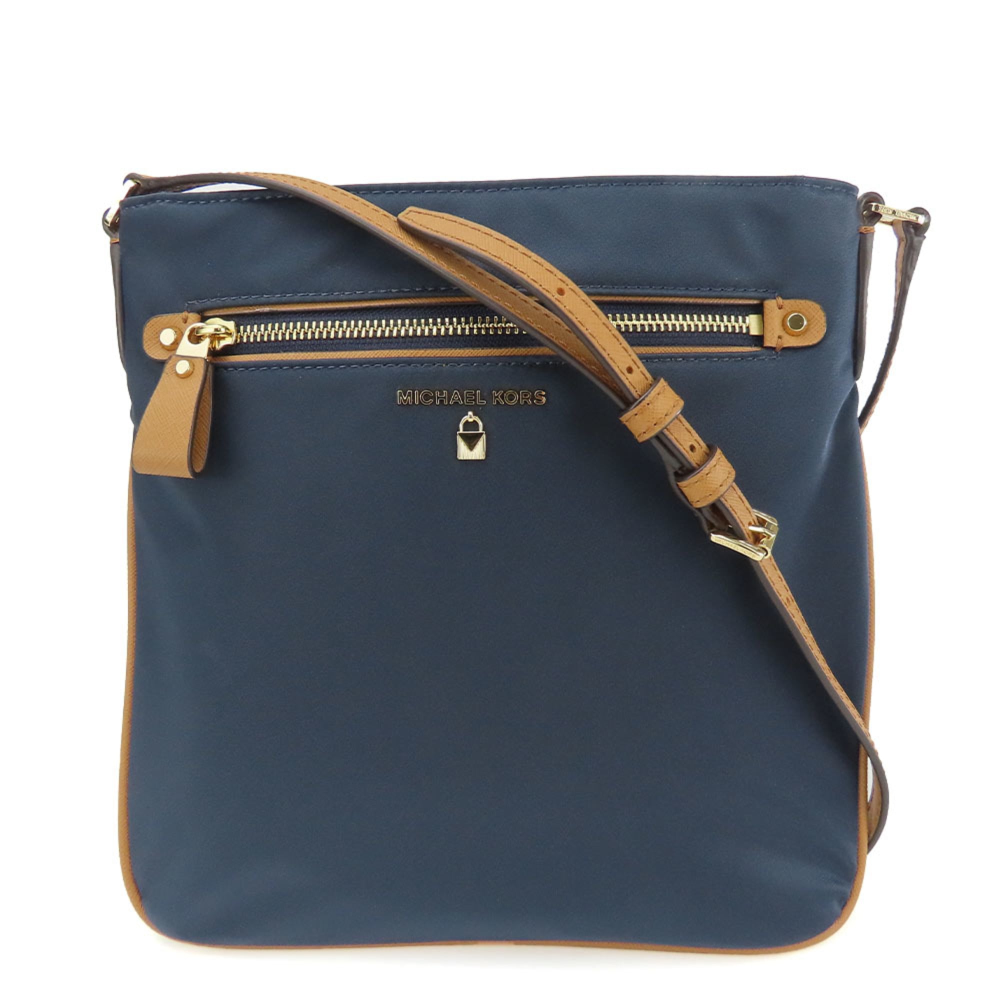 Michael Kors Brown Navy Nylon Leather Shoulder Bag (Pre-Owned)