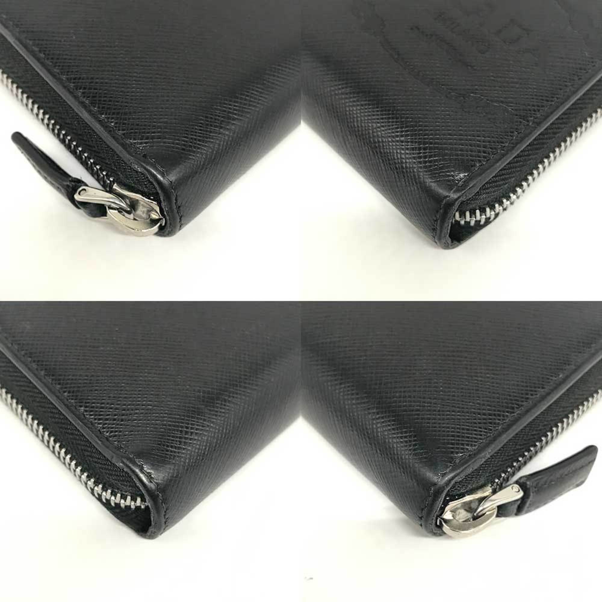 Prada Black Saffiano Triangle Long Wallet (Bi-Fold) (Pre-Owned)