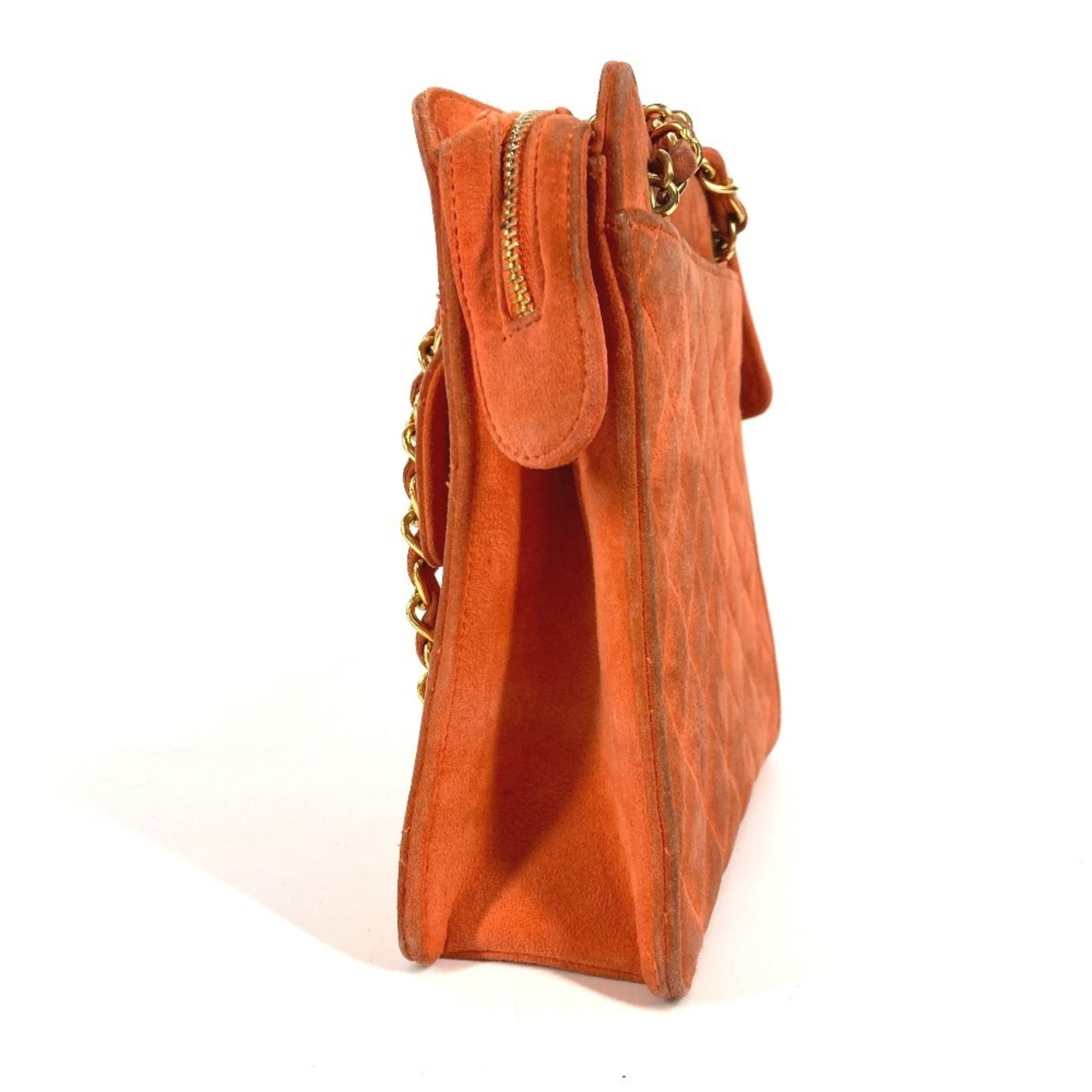 Chanel Orange Suede Handbag Shoulder Bag (Pre-Owned)