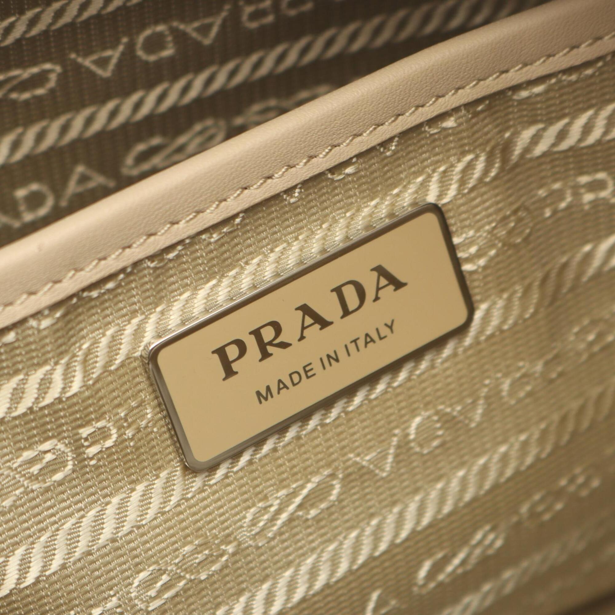 Prada Beige Nylon Leather Handbag Shoulder Bag (Pre-Owned)