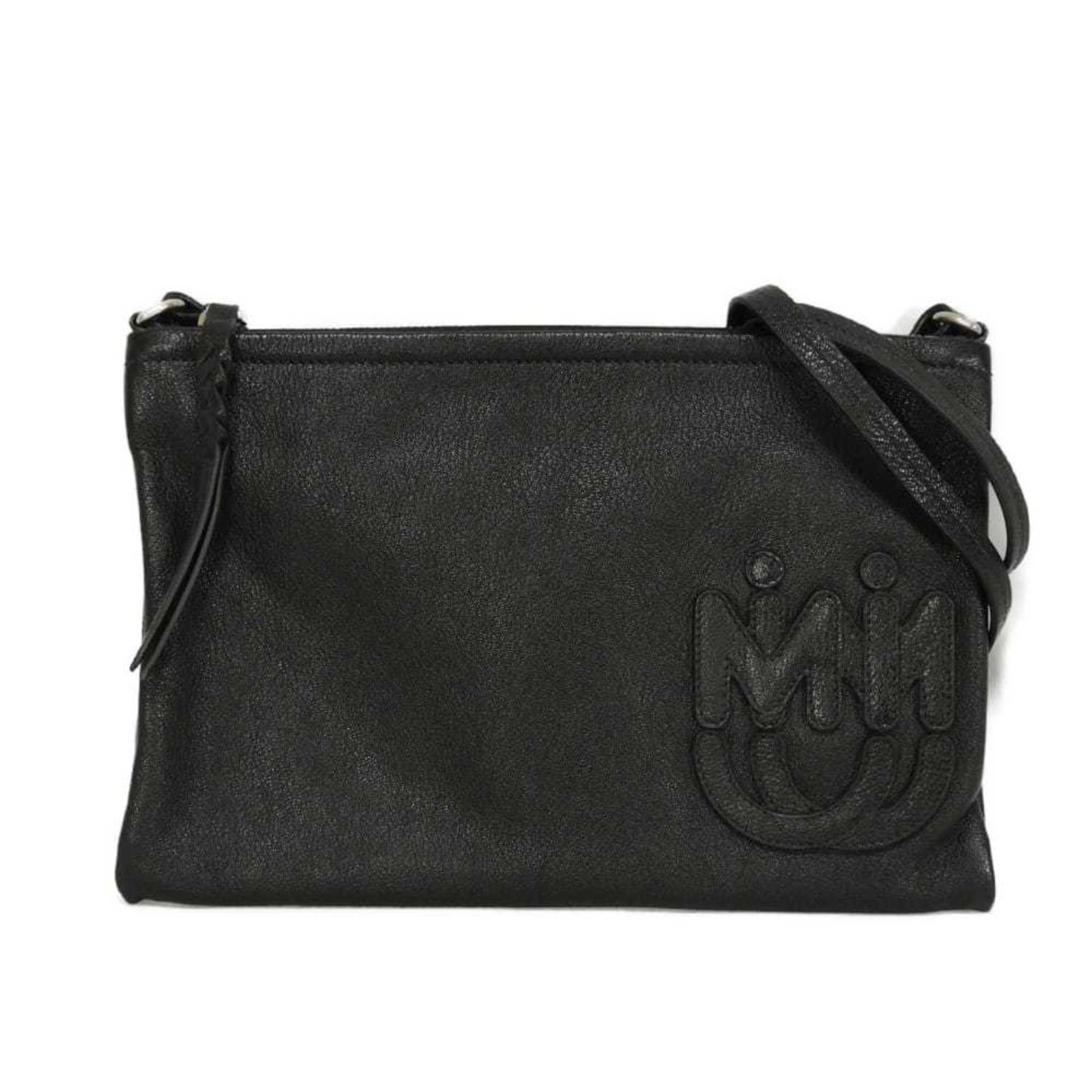 Miu Miu Black Leather Clutch Bag Pochette Shoulder Bag (Pre-Owned)