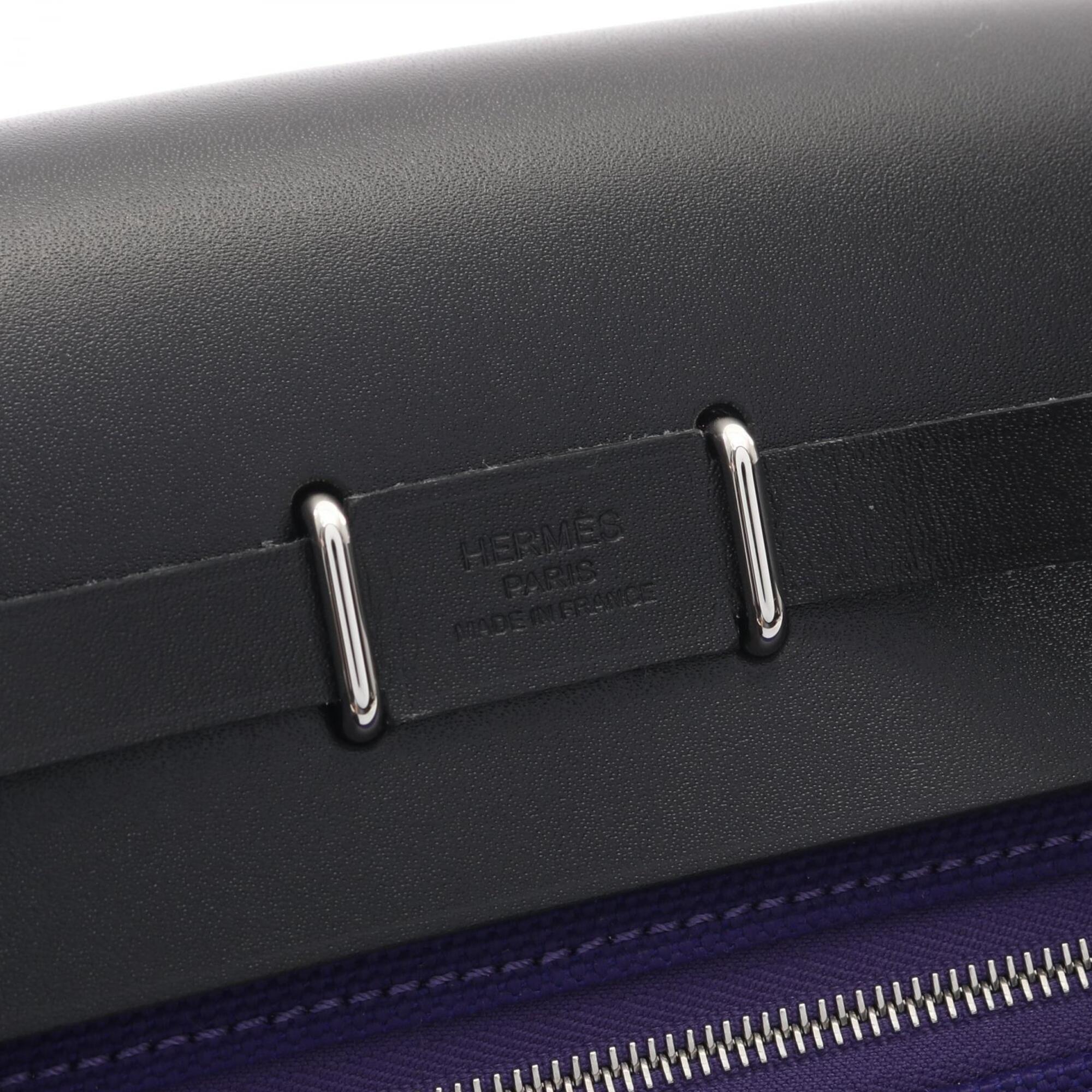 Hermes Black Purple Canvas Leather Handbag Shoulder Bag (Pre-Owned)