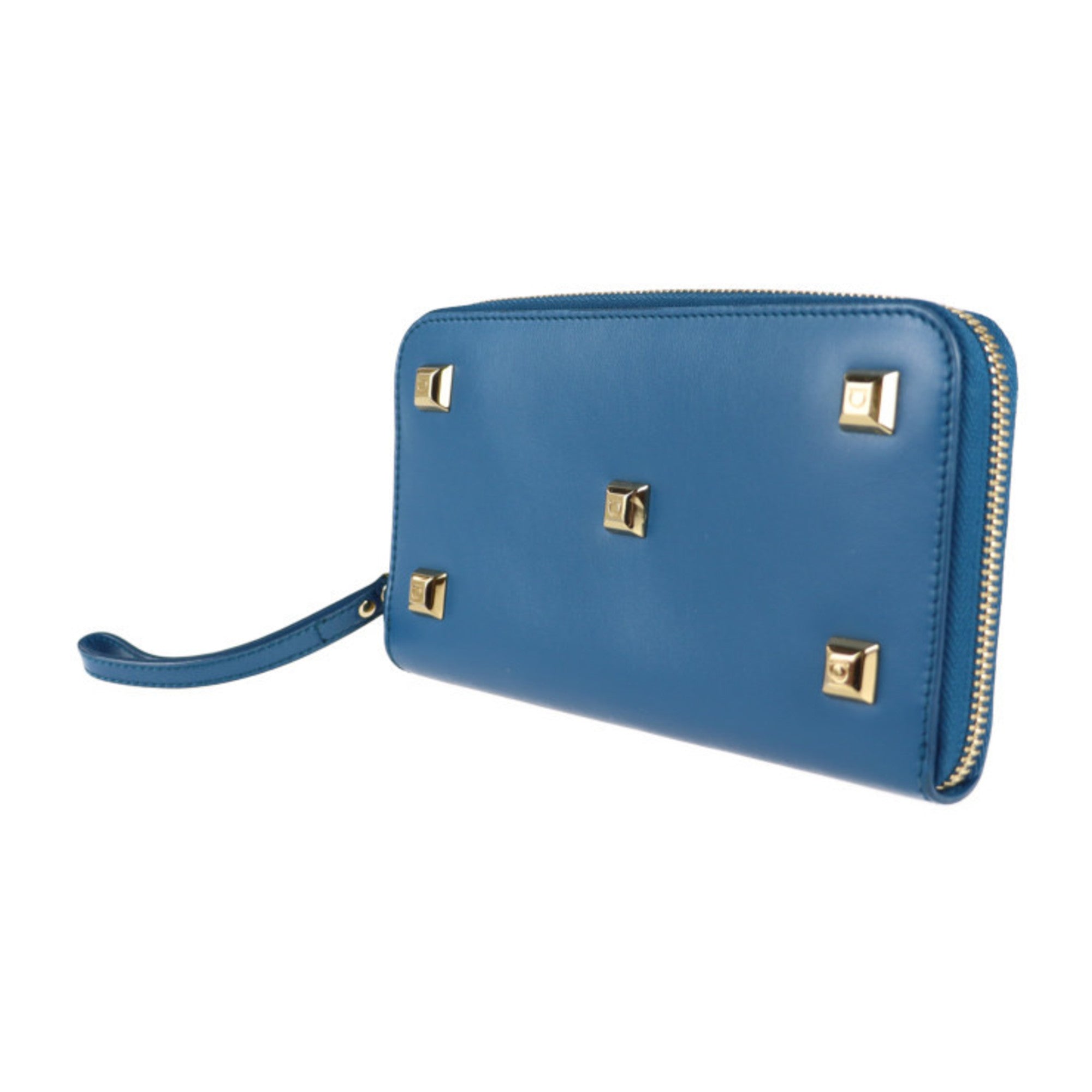 Salvatore Ferragamo Gancini Blue Leather Long Wallet (Bi-Fold) (Pre-Owned)