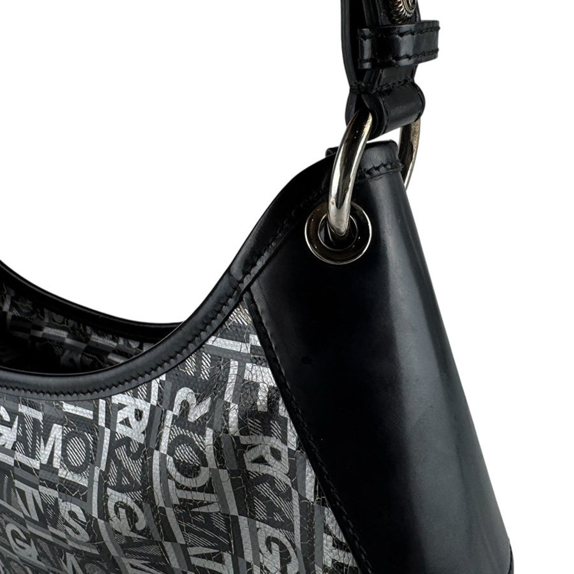 Salvatore Ferragamo Black Coated Canvas Leather Shoulder Bag (Pre-Owned)