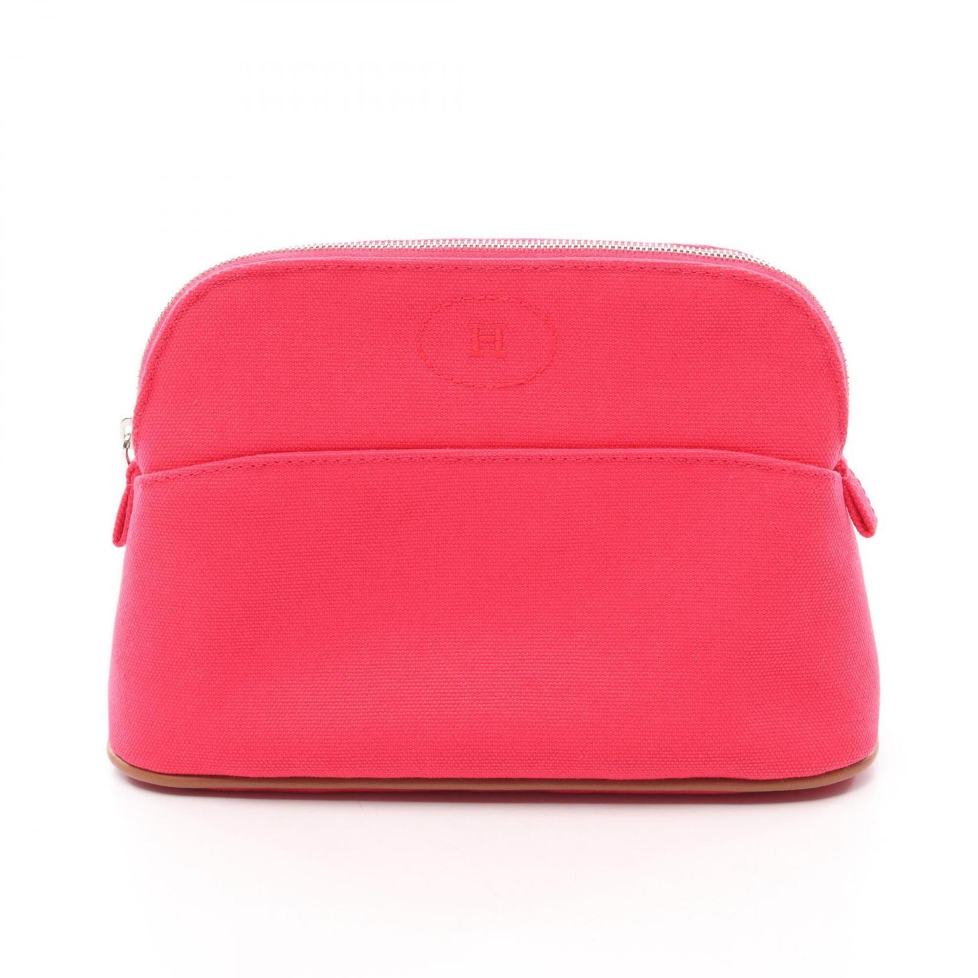 Hermes Brown Pink Canvas Leather Handbag Pouch (Pre-Owned)