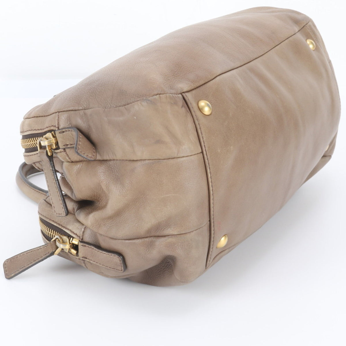 Miu Miu Green Khaki Leather Boston Bag Handbag Tote Bag (Pre-Owned)