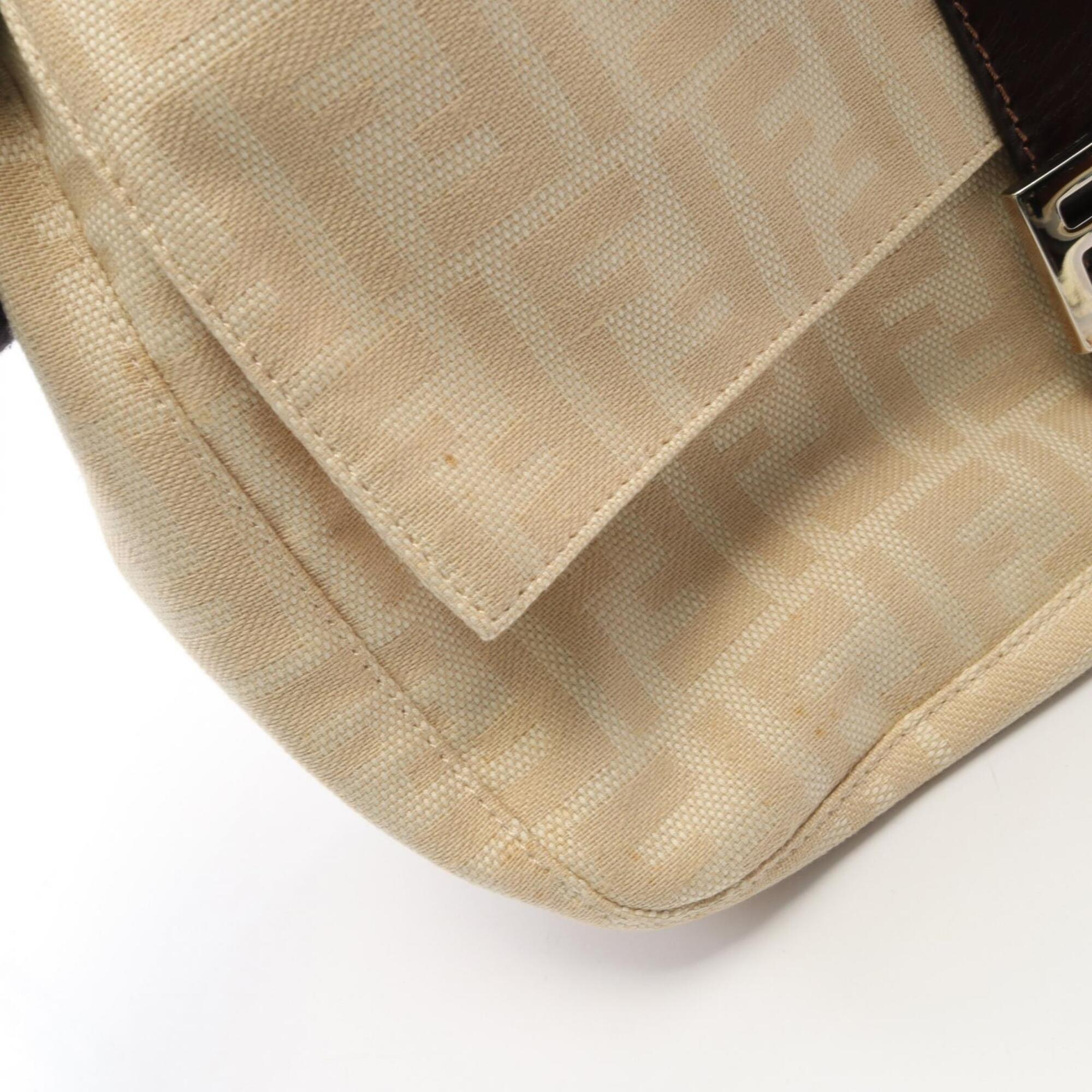 Fendi Beige Brown Canvas Leather Handbag Shoulder Bag (Pre-Owned)