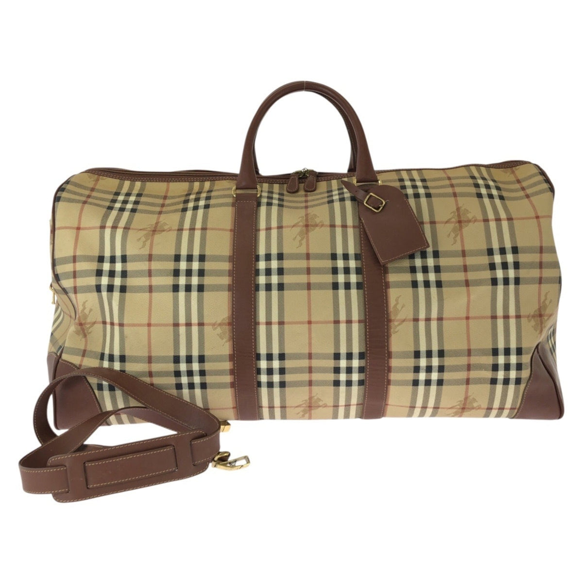 Burberry Beige Brown Pvc Leather Boston Bag Handbag (Pre-Owned)