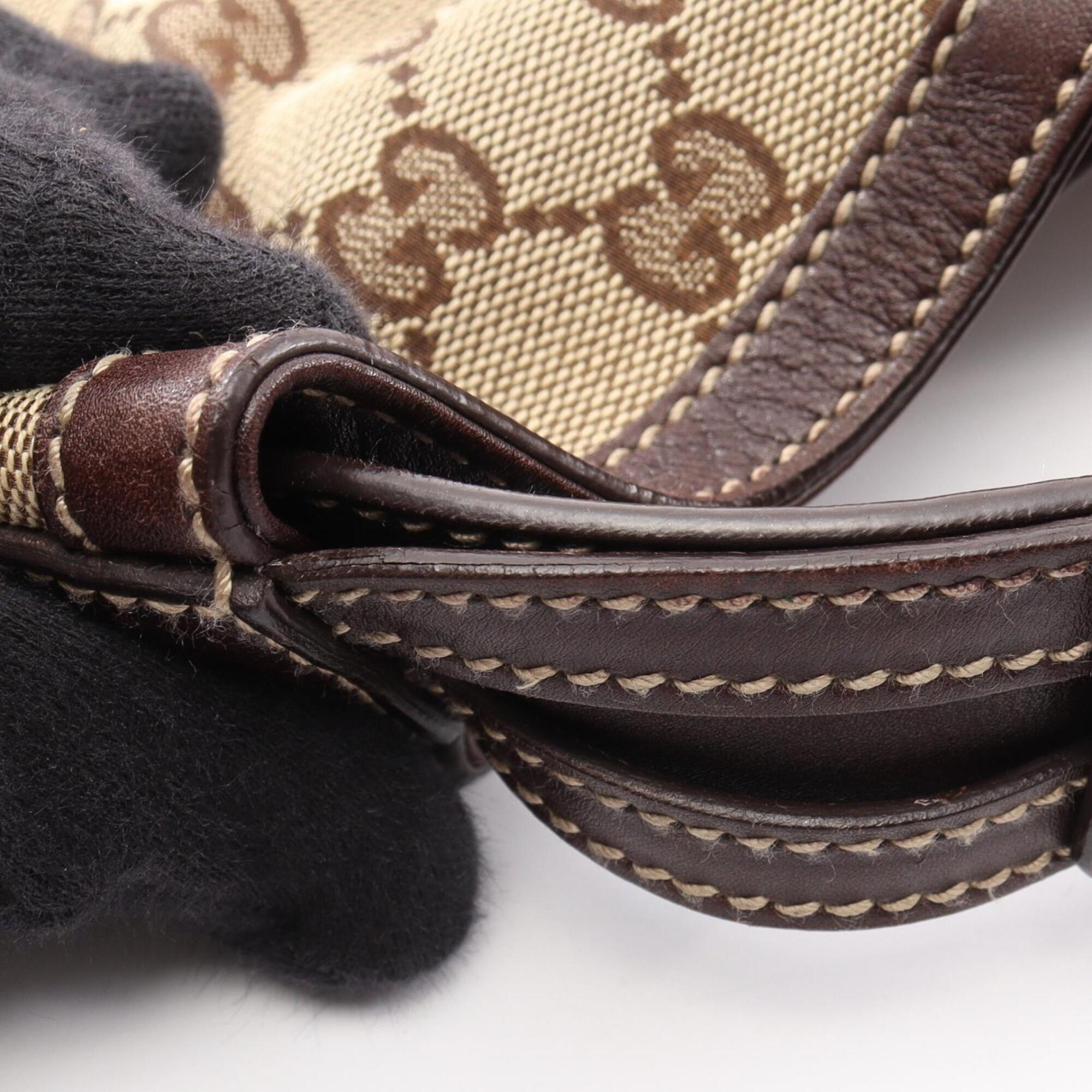 Gucci Gg Canvas Beige Brown Gg Canvas Leather Handbag (Pre-Owned)
