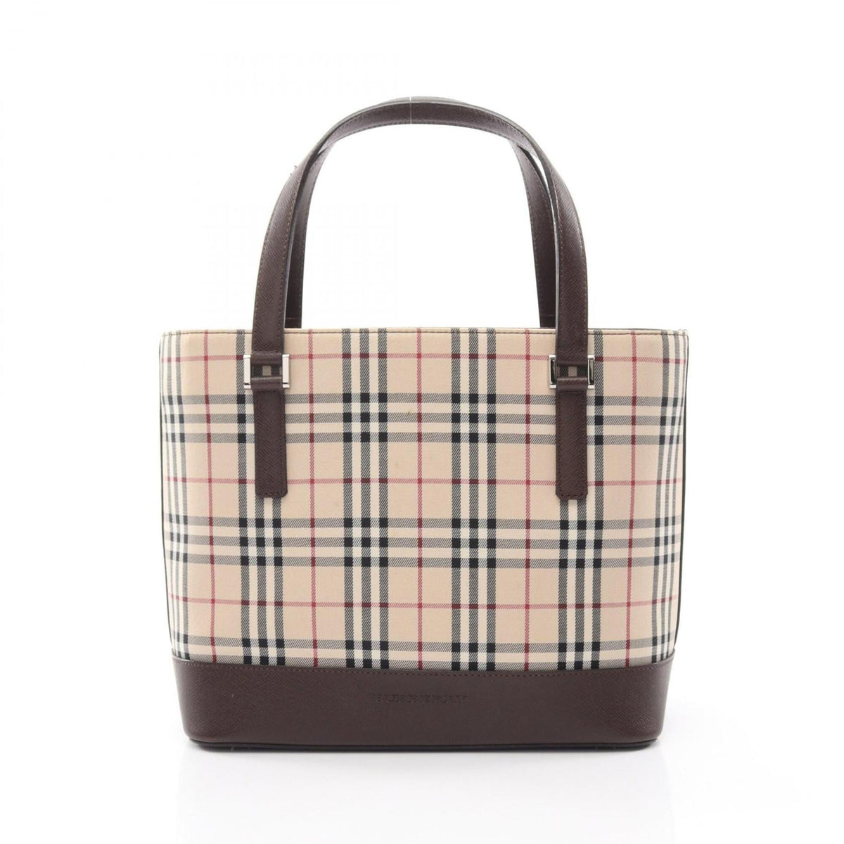 Burberry Beige Brown Multi-Color Canvas Leather Handbag (Pre-Owned)