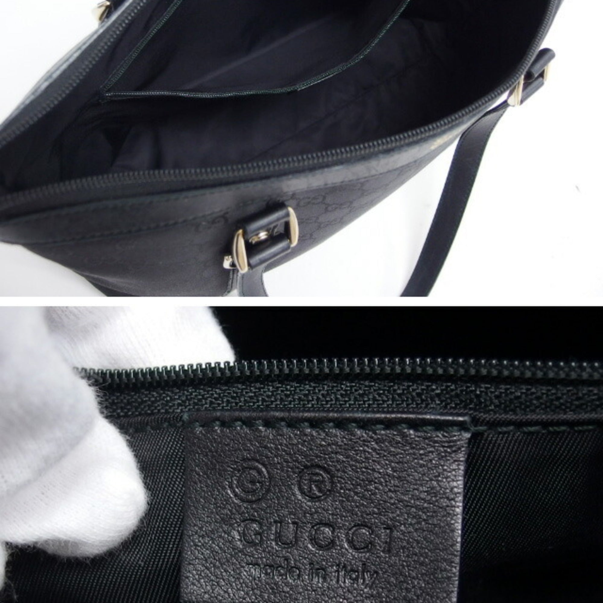 Gucci Abbey Black Canvas Leather Shoulder Bag Tote Bag (Pre-Owned)