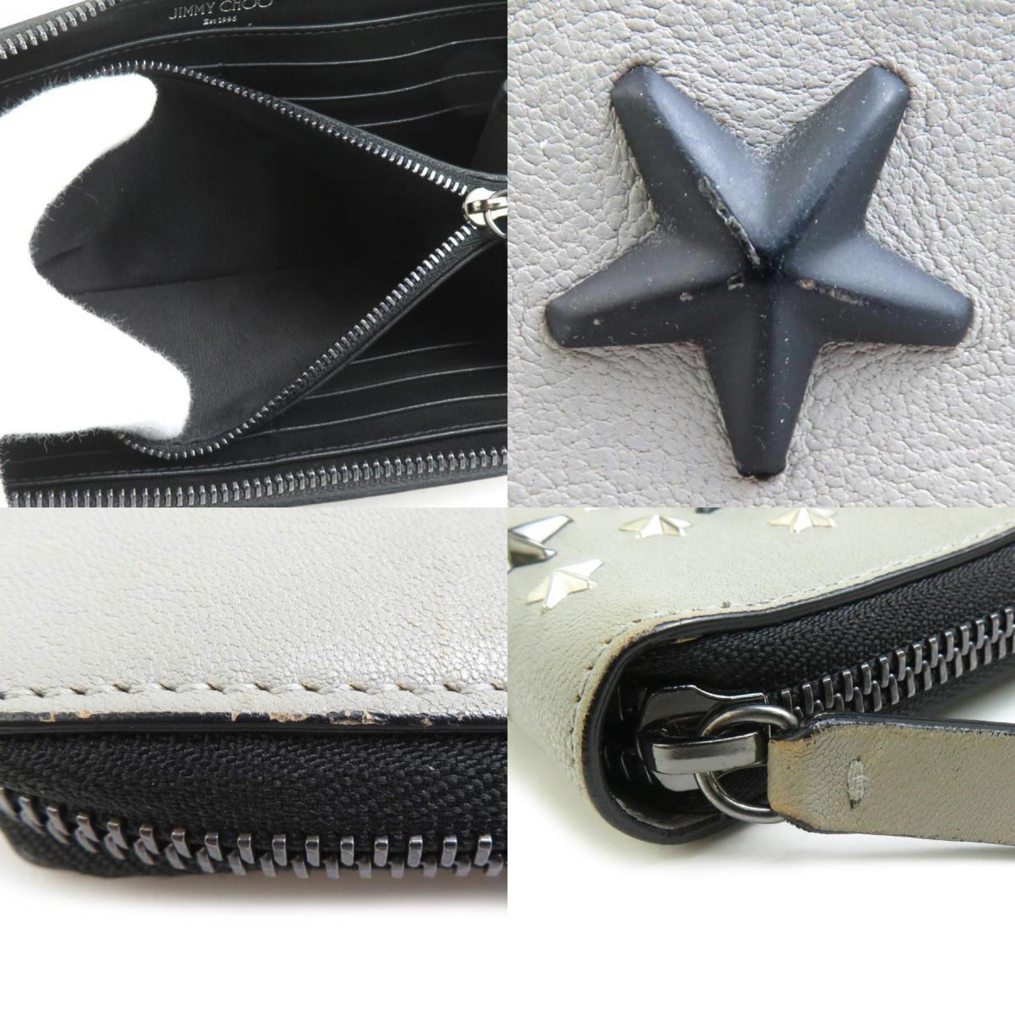 Jimmy Choo Black Gray Leather Metal Long Wallet (Bi-Fold) (Pre-Owned)