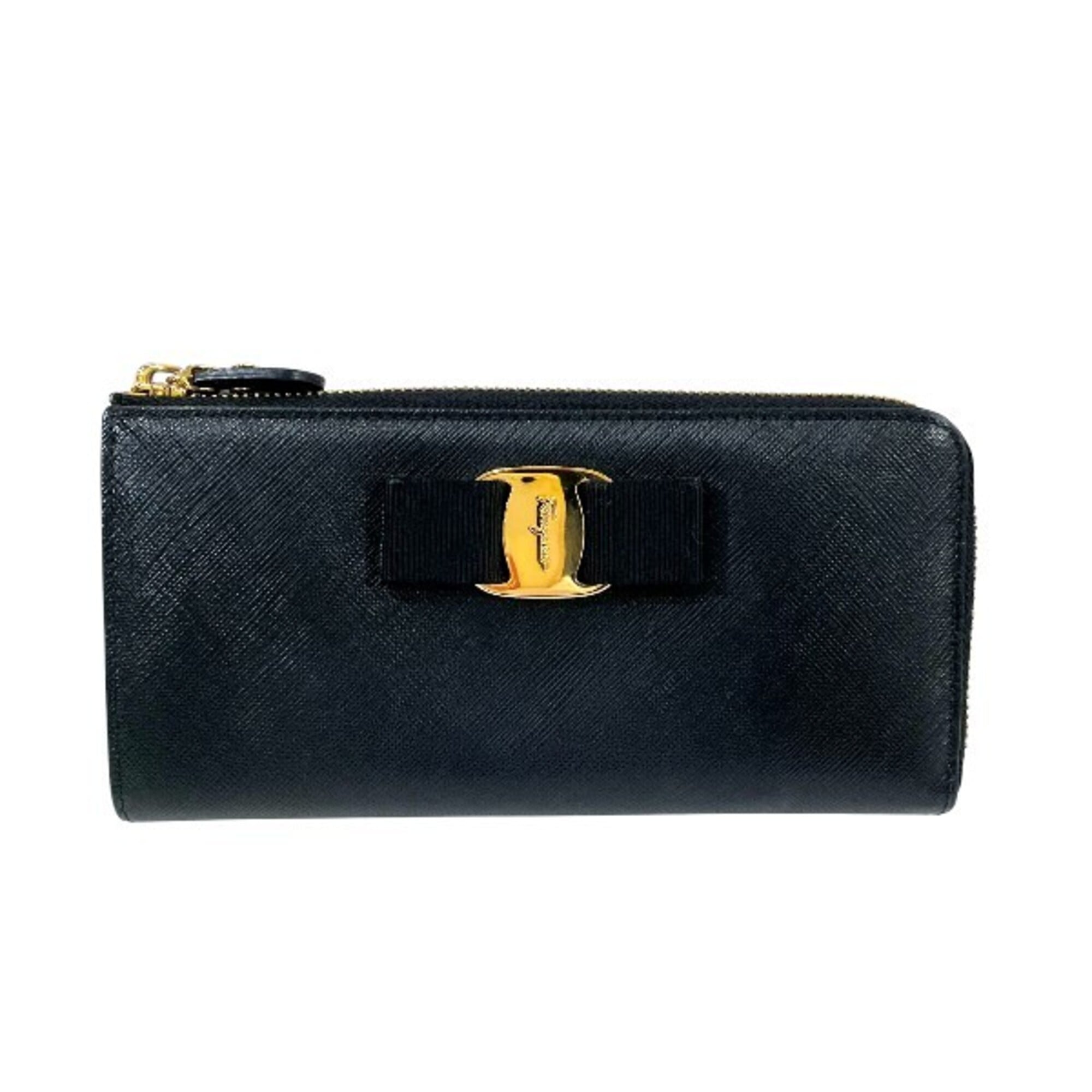 Salvatore Ferragamo Black Leather Long Wallet (Bi-Fold) (Pre-Owned)
