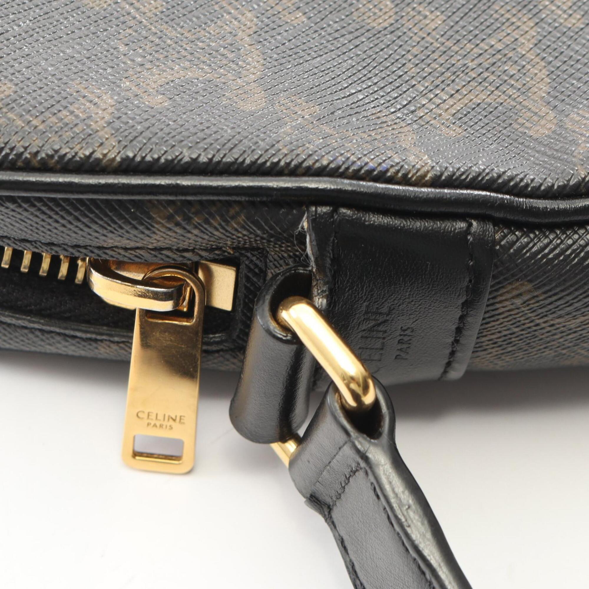 Celine Black Coated Canvas Leather Handbag Messenger Bag Shoulder Bag (Pre-Owned)