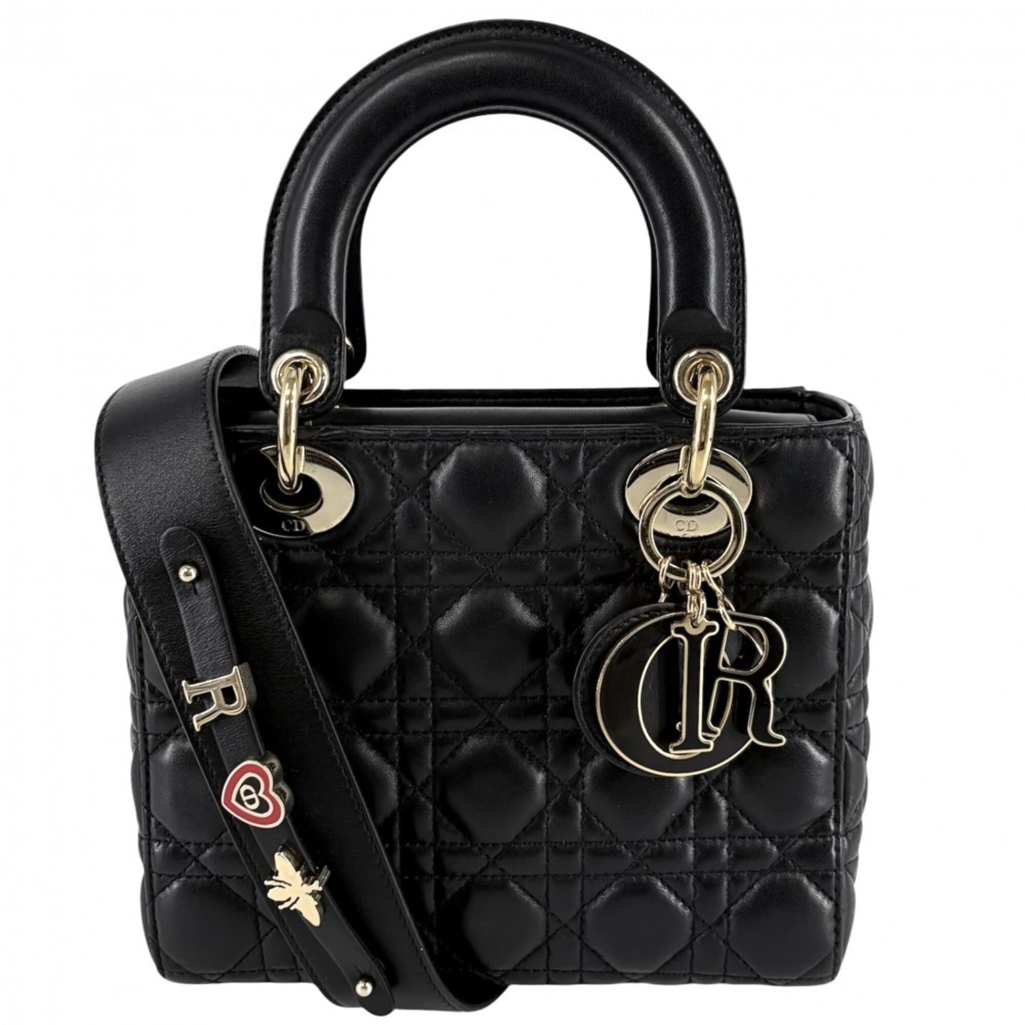 Christian Dior Lady Dior Black Leather Handbag Shoulder Bag (Pre-Owned)