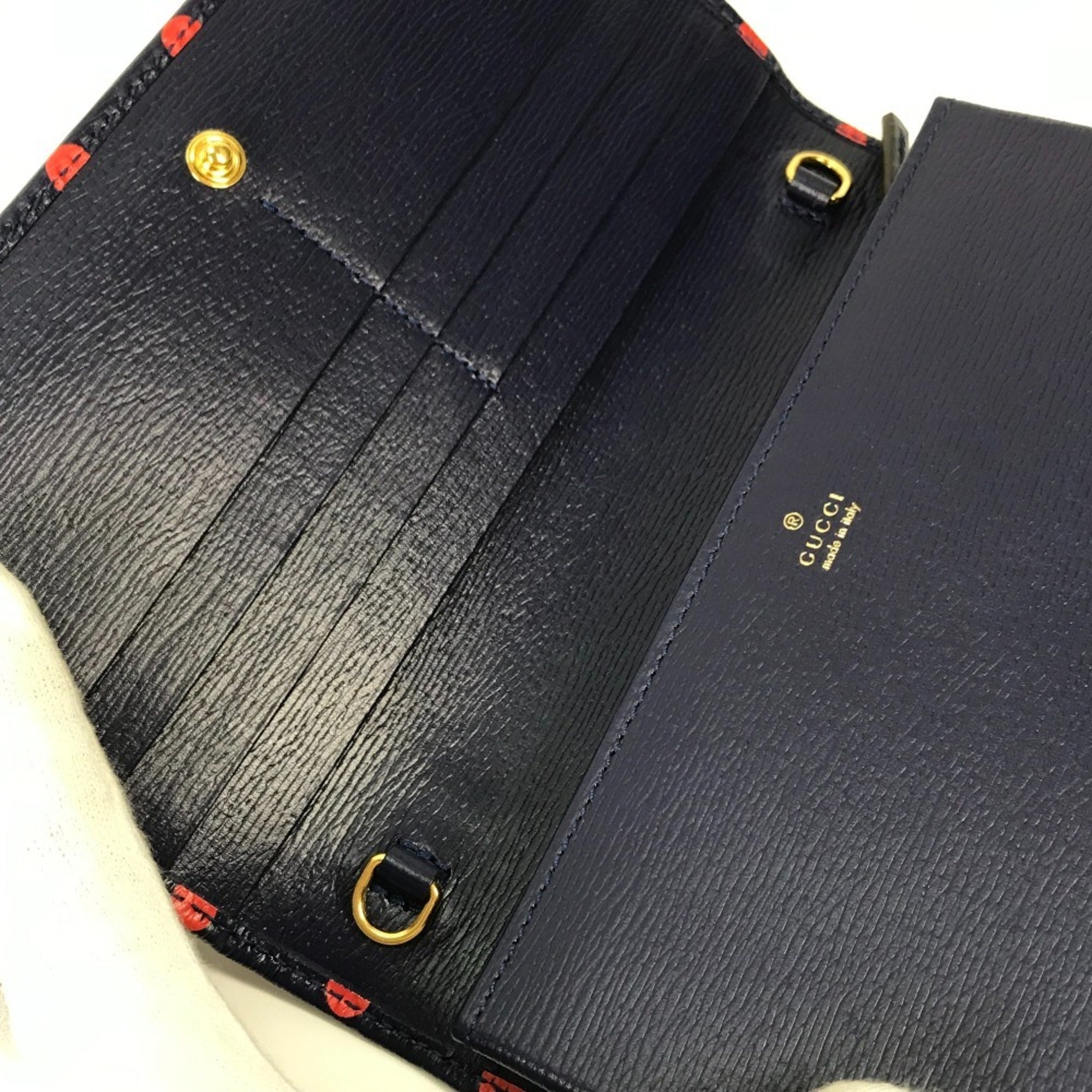 Gucci Navy Red Color Leather Chain/Shoulder Wallet (Pre-Owned)