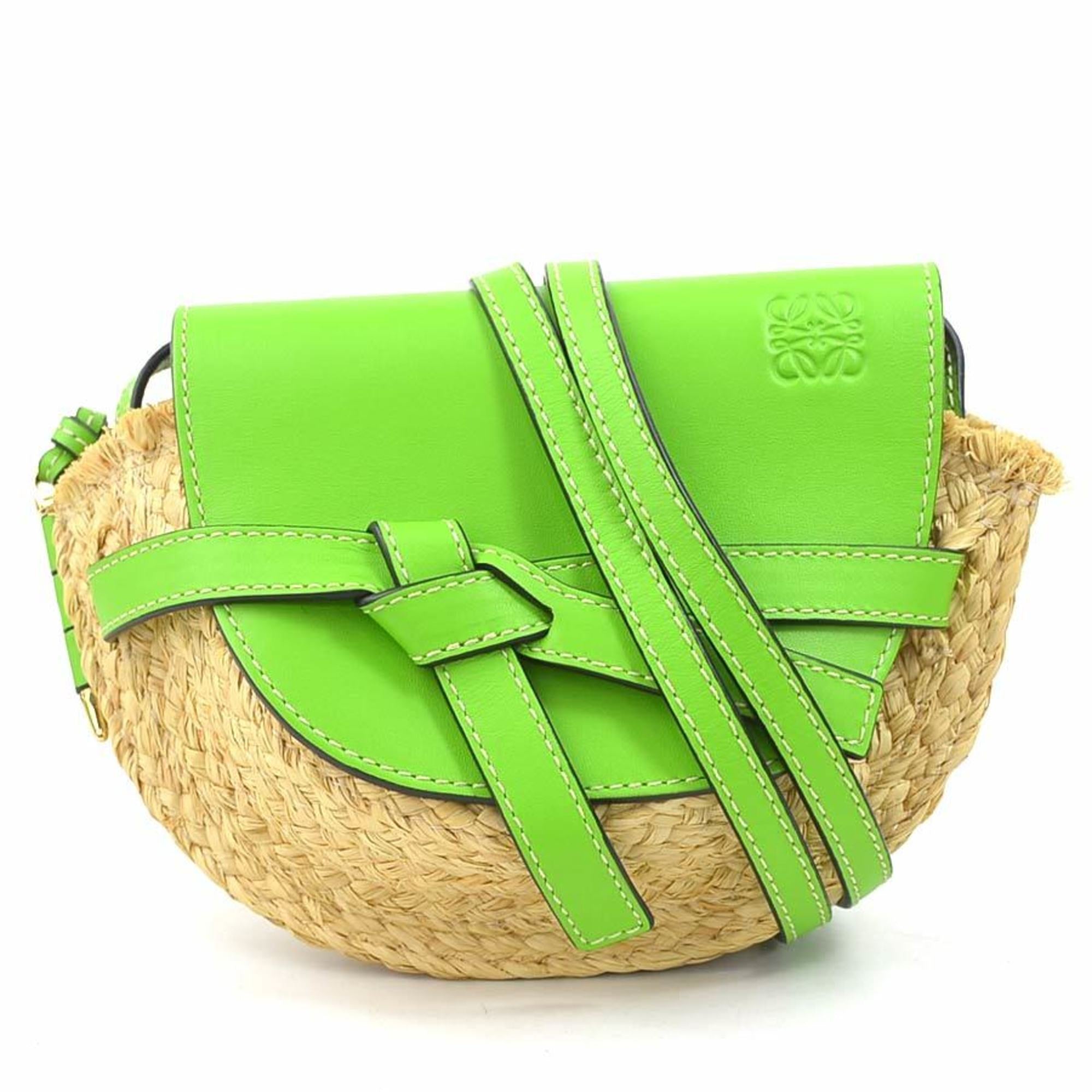 Loewe Light Green Raffia Leather Shoulder Bag (Pre-Owned)