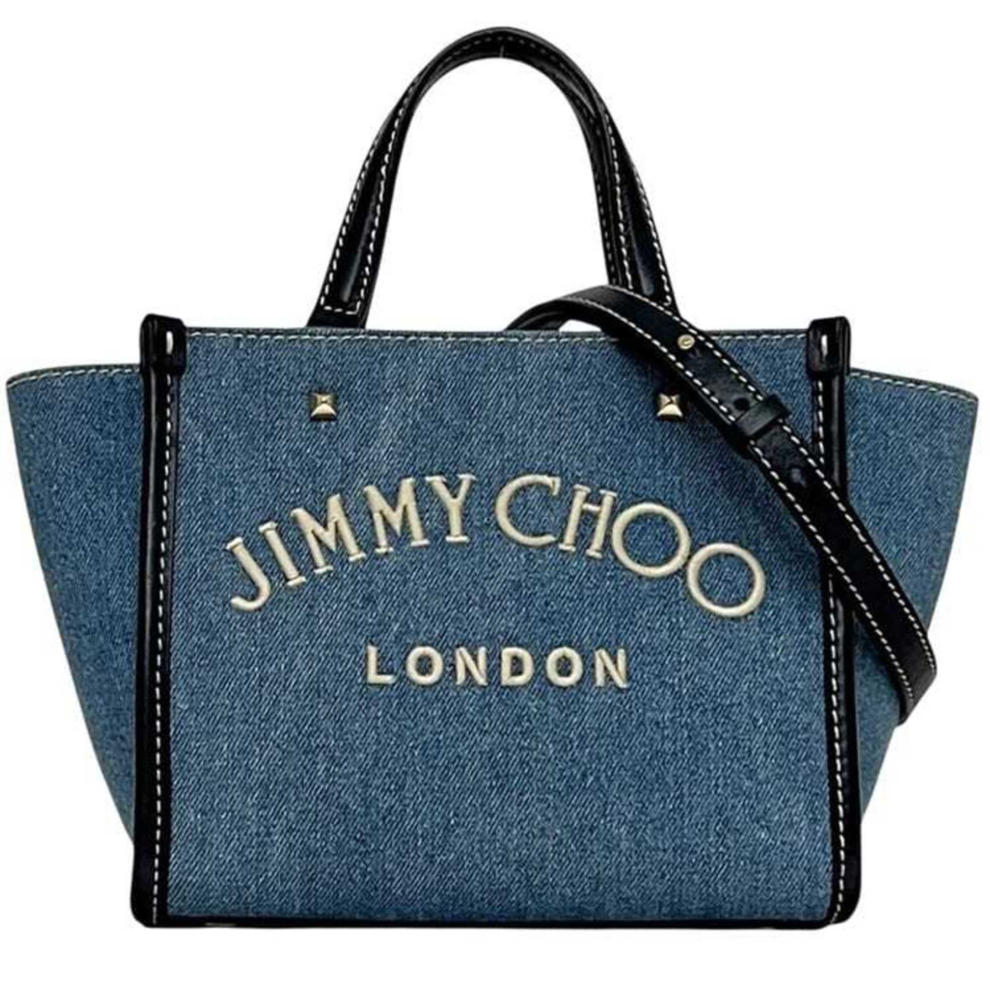 Jimmy Choo Blue Navy Denim Leather Handbag Shoulder Bag (Pre-Owned)