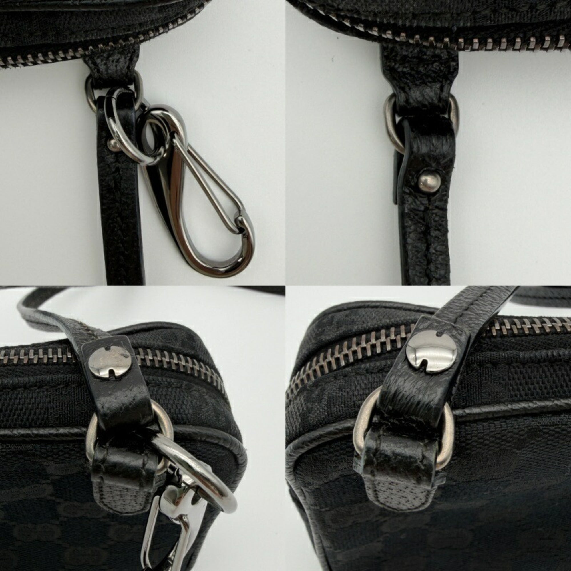Gucci Gg Canvas Black Gg Canvas Leather Shoulder Bag (Pre-Owned)