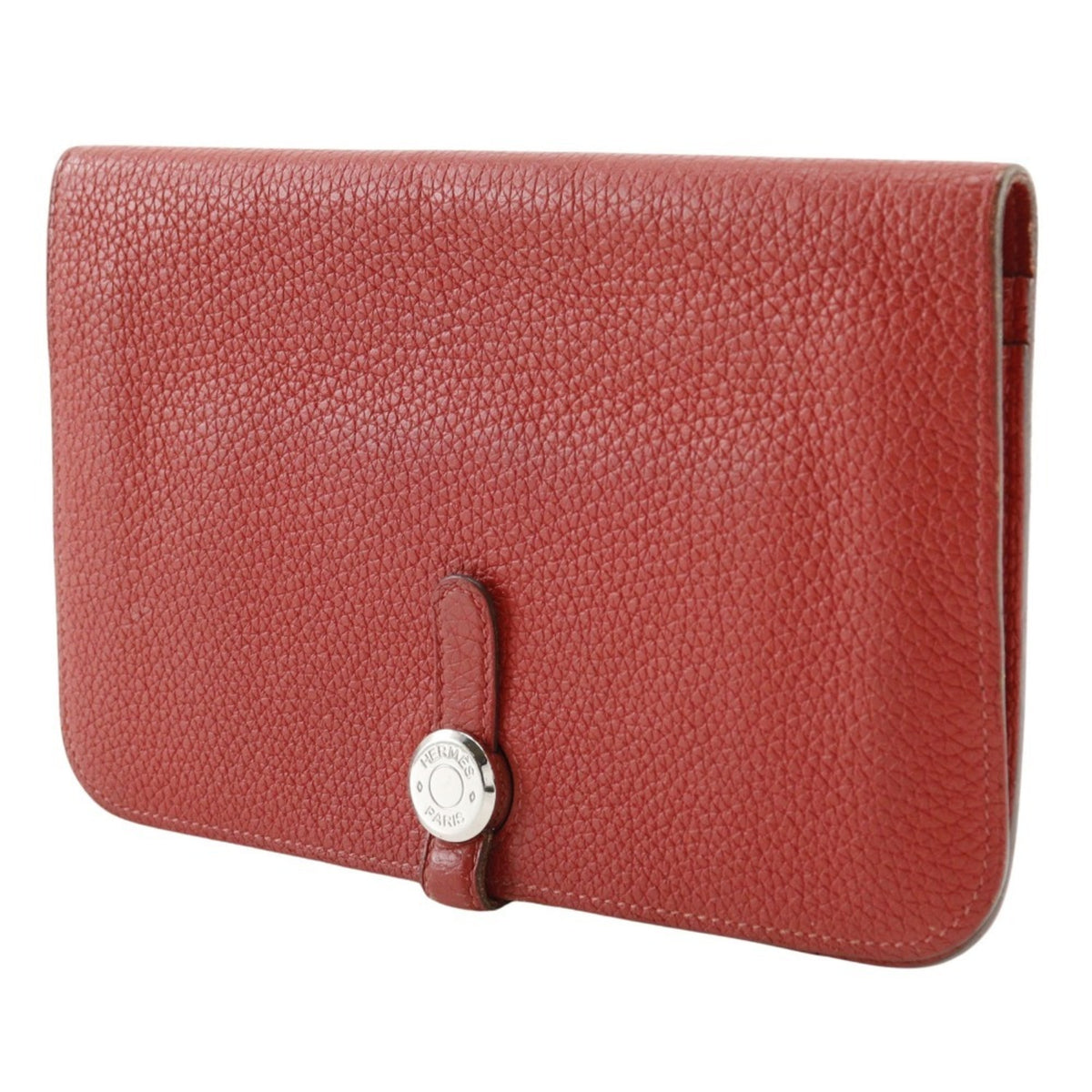 Hermes Dogon Red Color Taurillon Clemence Leather Long Wallet (Bi-Fold) (Pre-Owned)