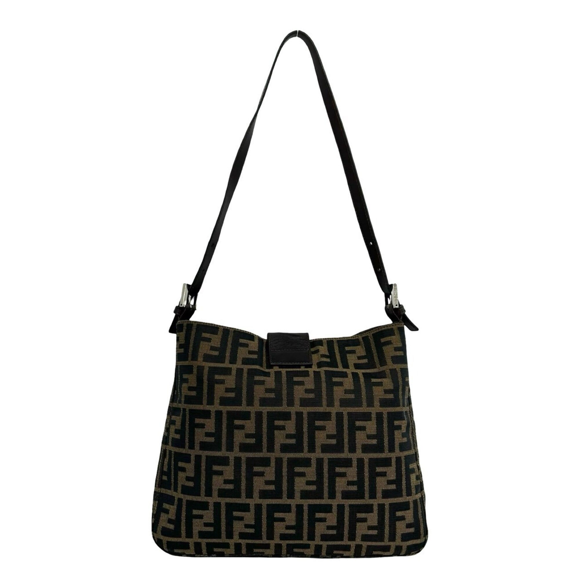 Fendi Black Brown Canvas Leather Handbag Shoulder Bag (Pre-Owned)