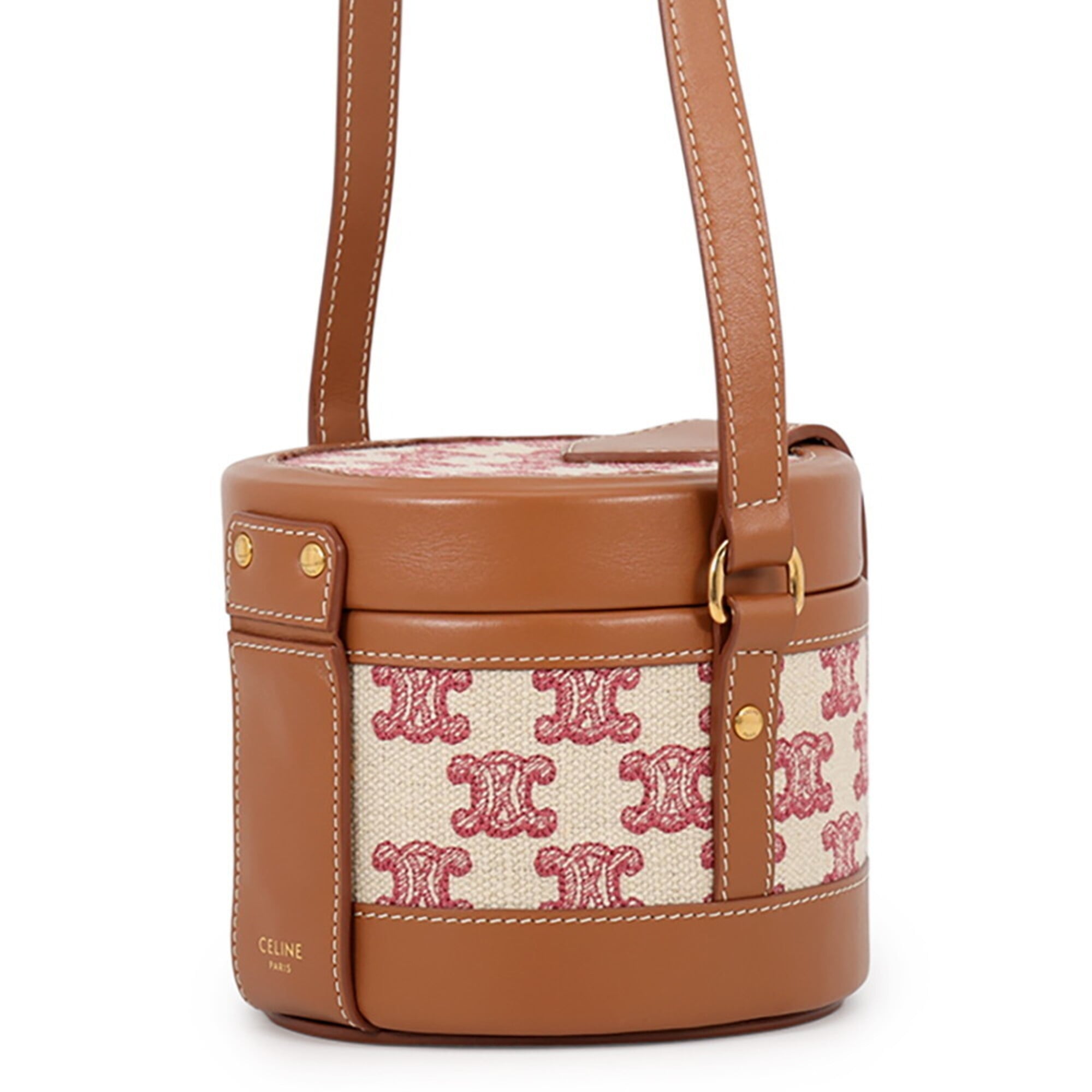 Celine Beige Brown Red Color Leather Canvas Handbag Shoulder Bag (Pre-Owned)
