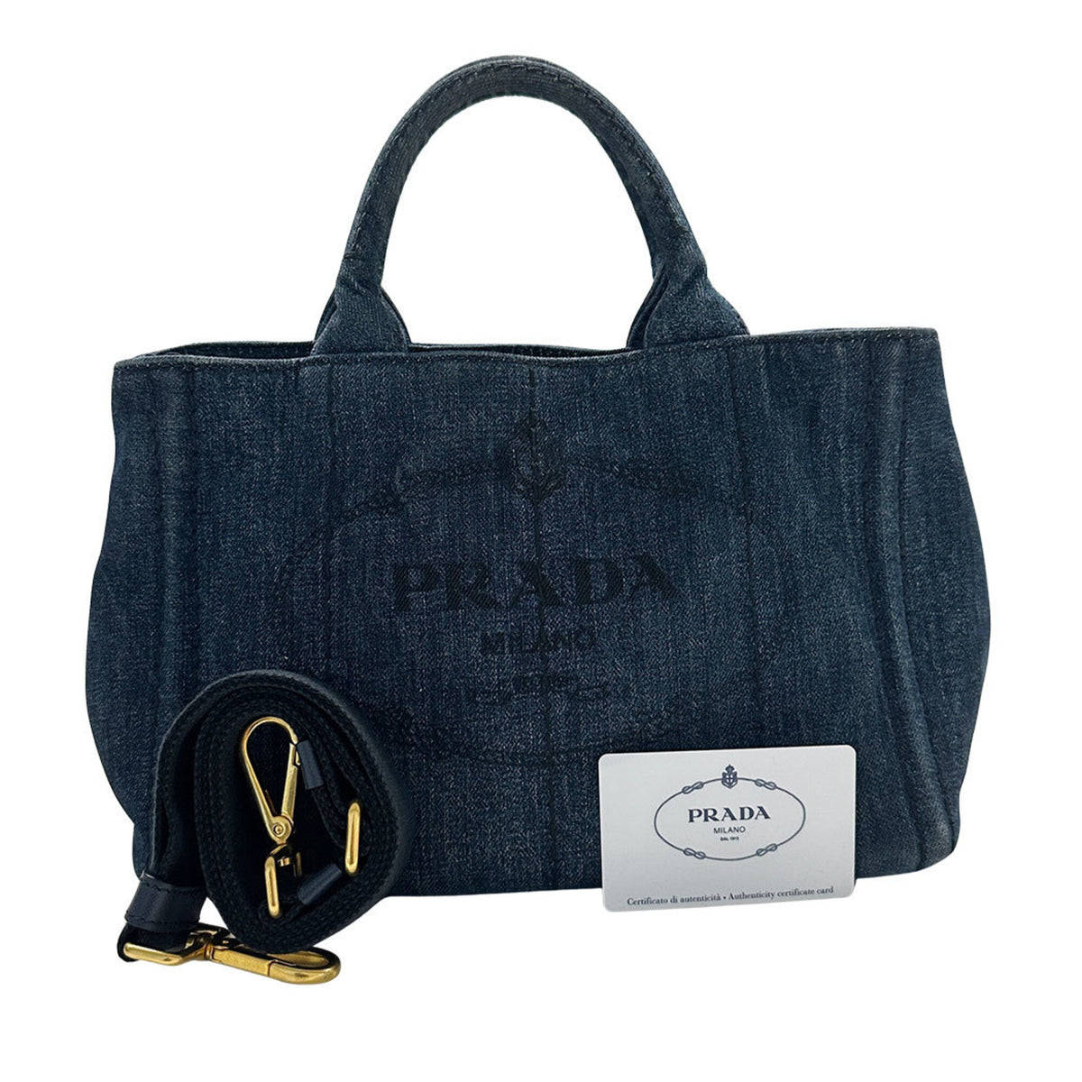 Prada Dark Blue Denim Handbag Shoulder Bag (Pre-Owned)