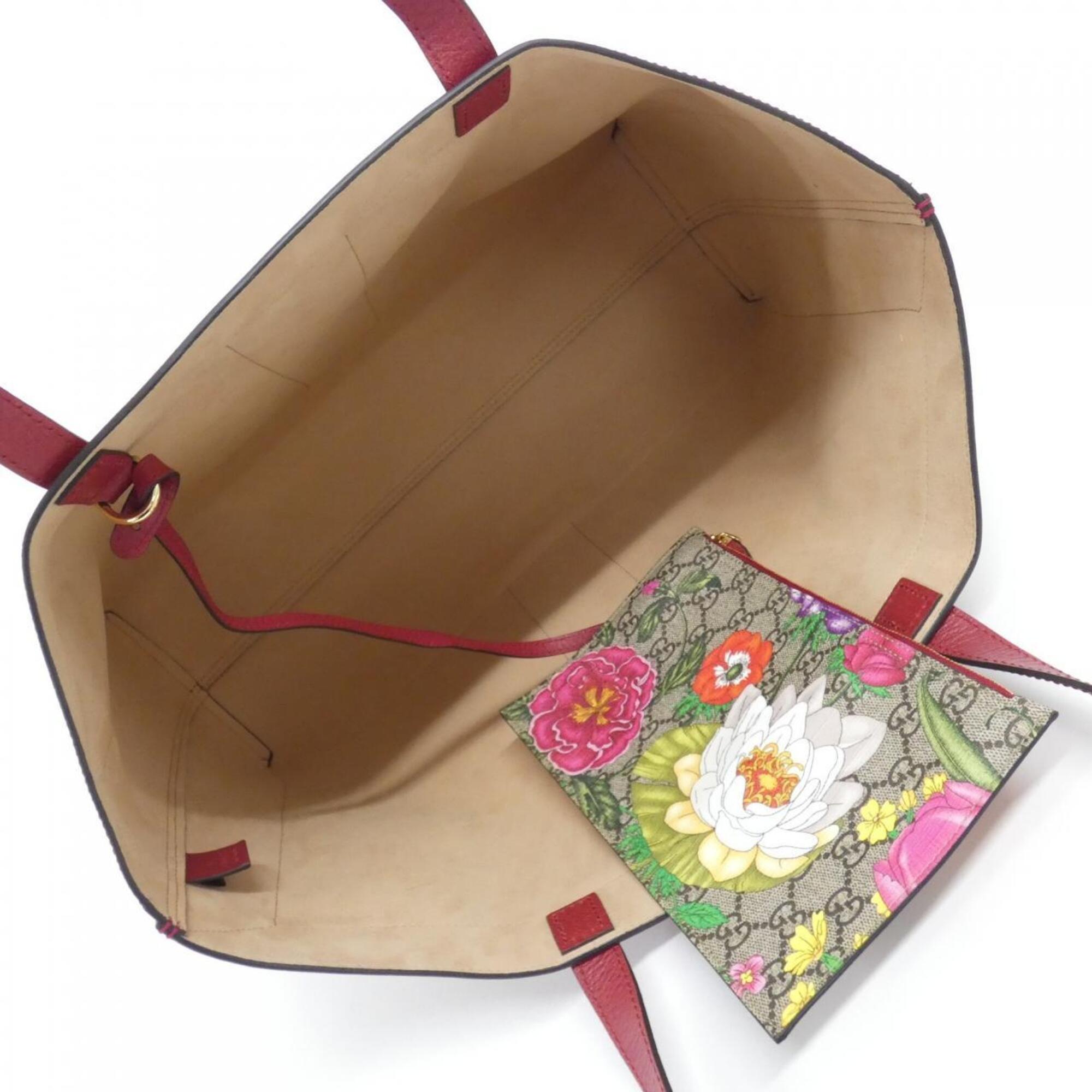 Gucci Beige Red Color Gg Supreme Handbag Pouch (Pre-Owned)