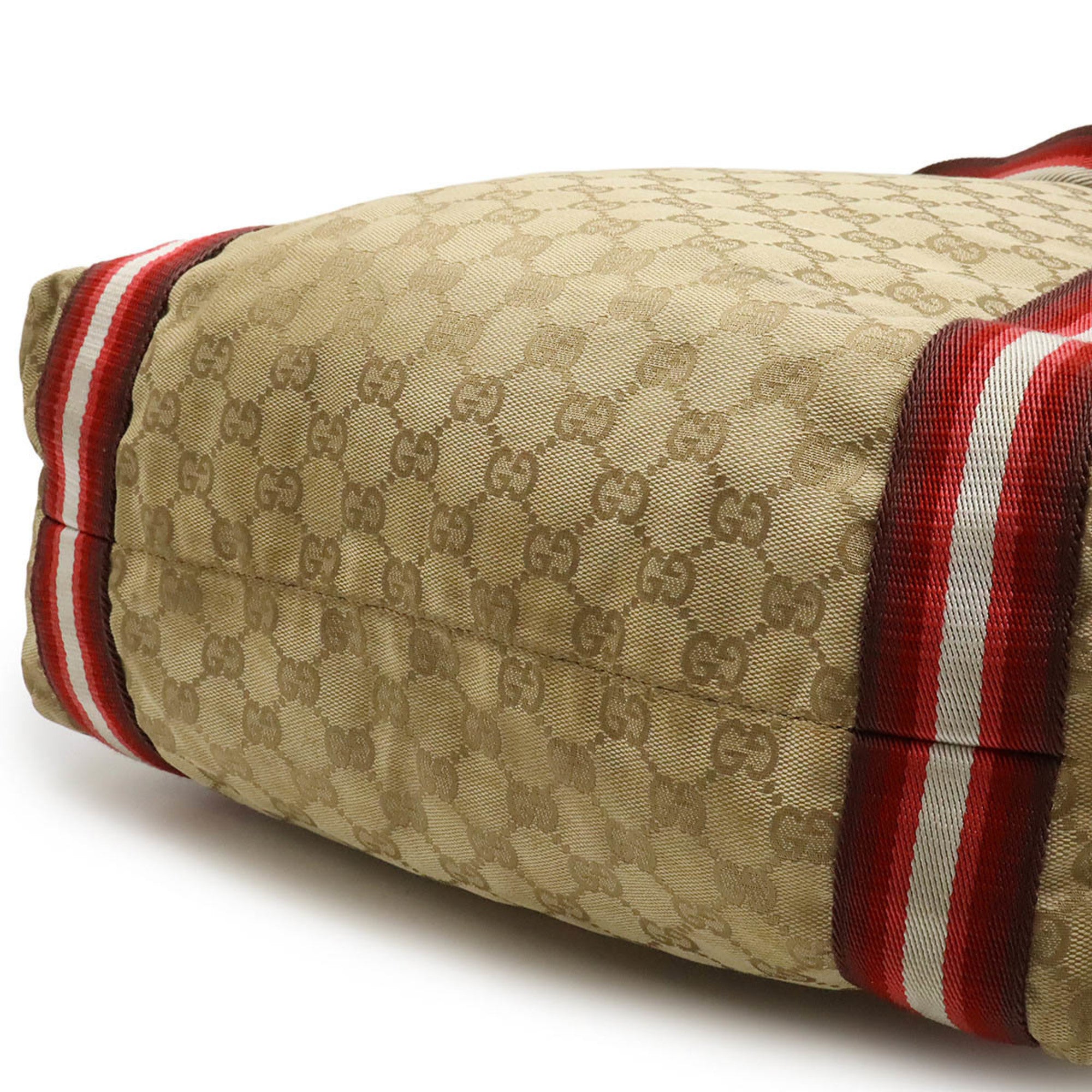 Gucci Beige Multi-Color Red Color Canvas Leather Shoulder Bag Tote Bag (Pre-Owned)