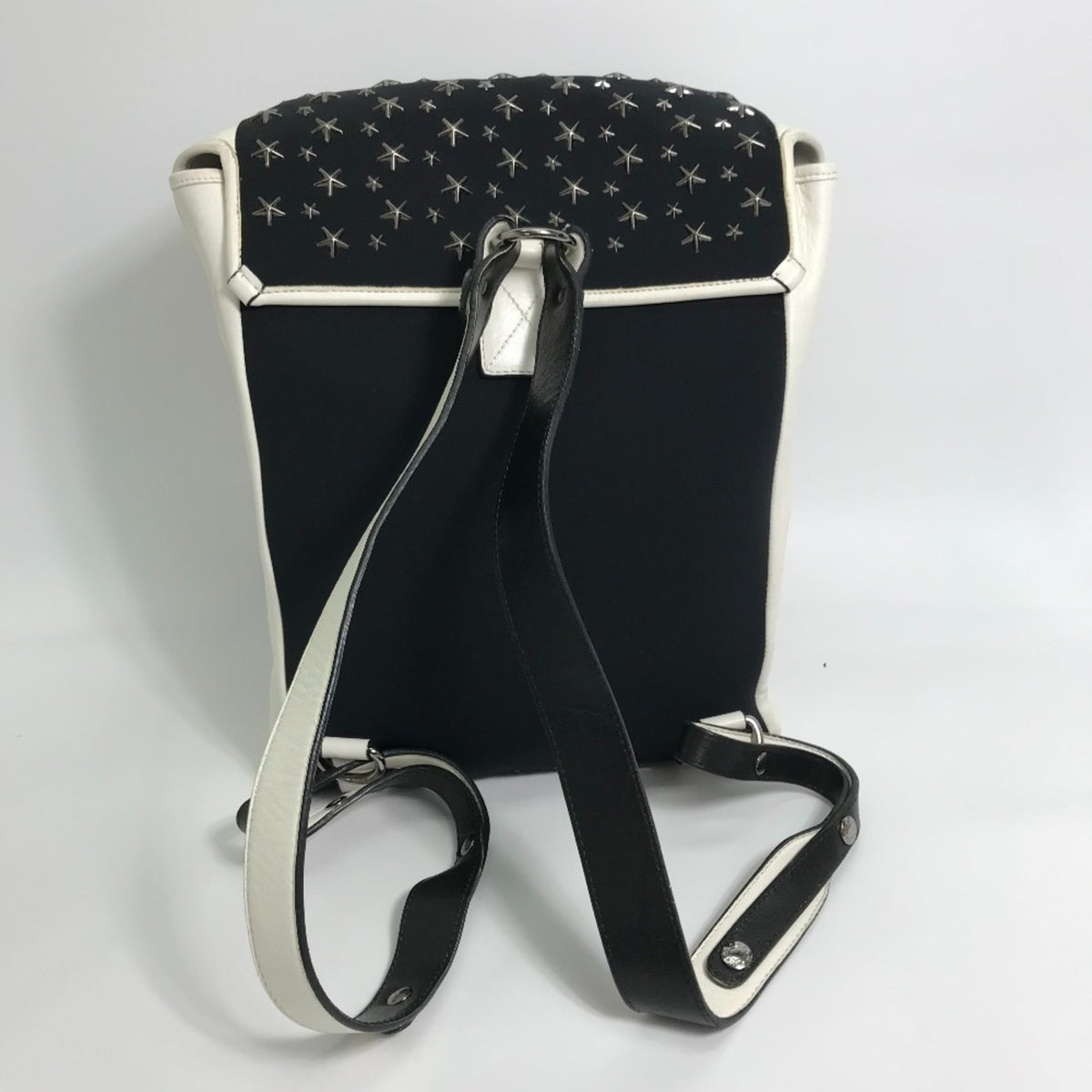 Jimmy Choo Black White Leather Jersey Backpack (Pre-Owned)