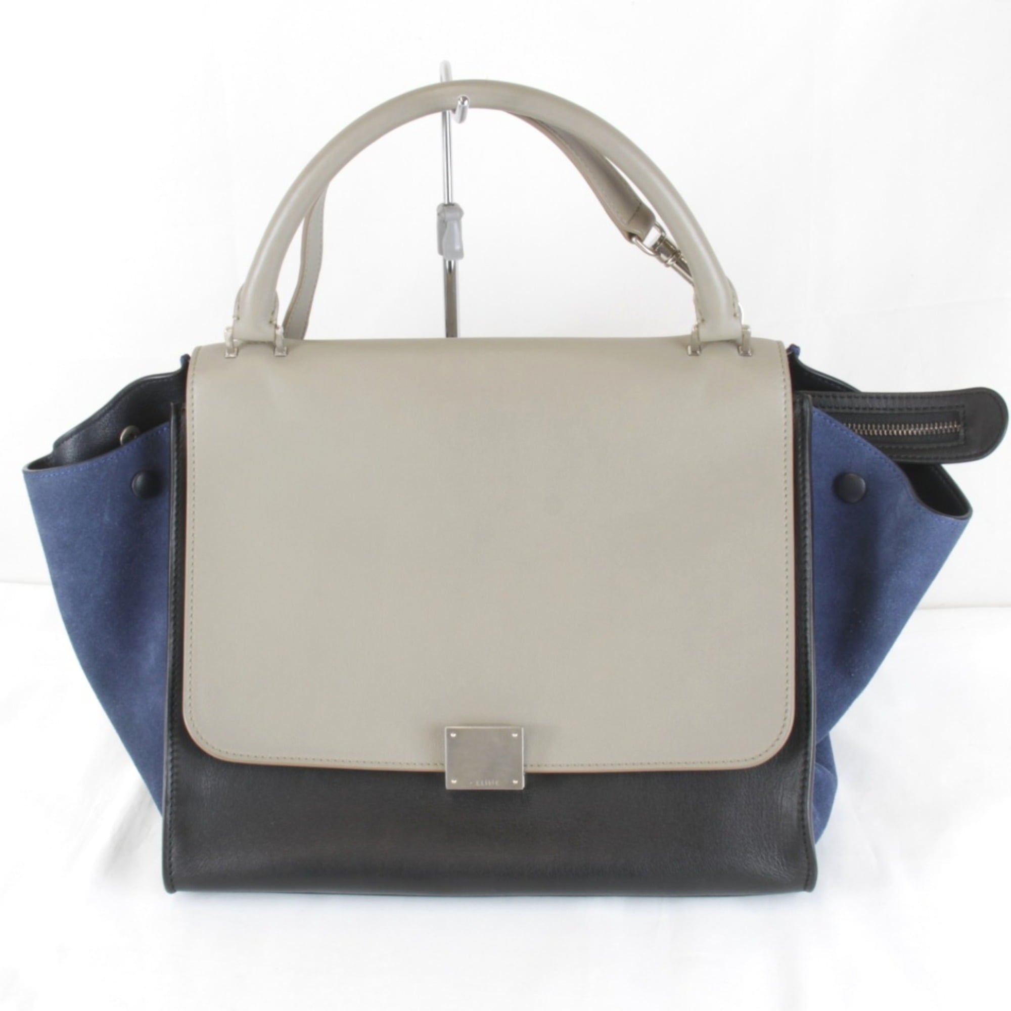 Celine Trapeze Gray Leather Suede Shoulder Bag (Pre-Owned)