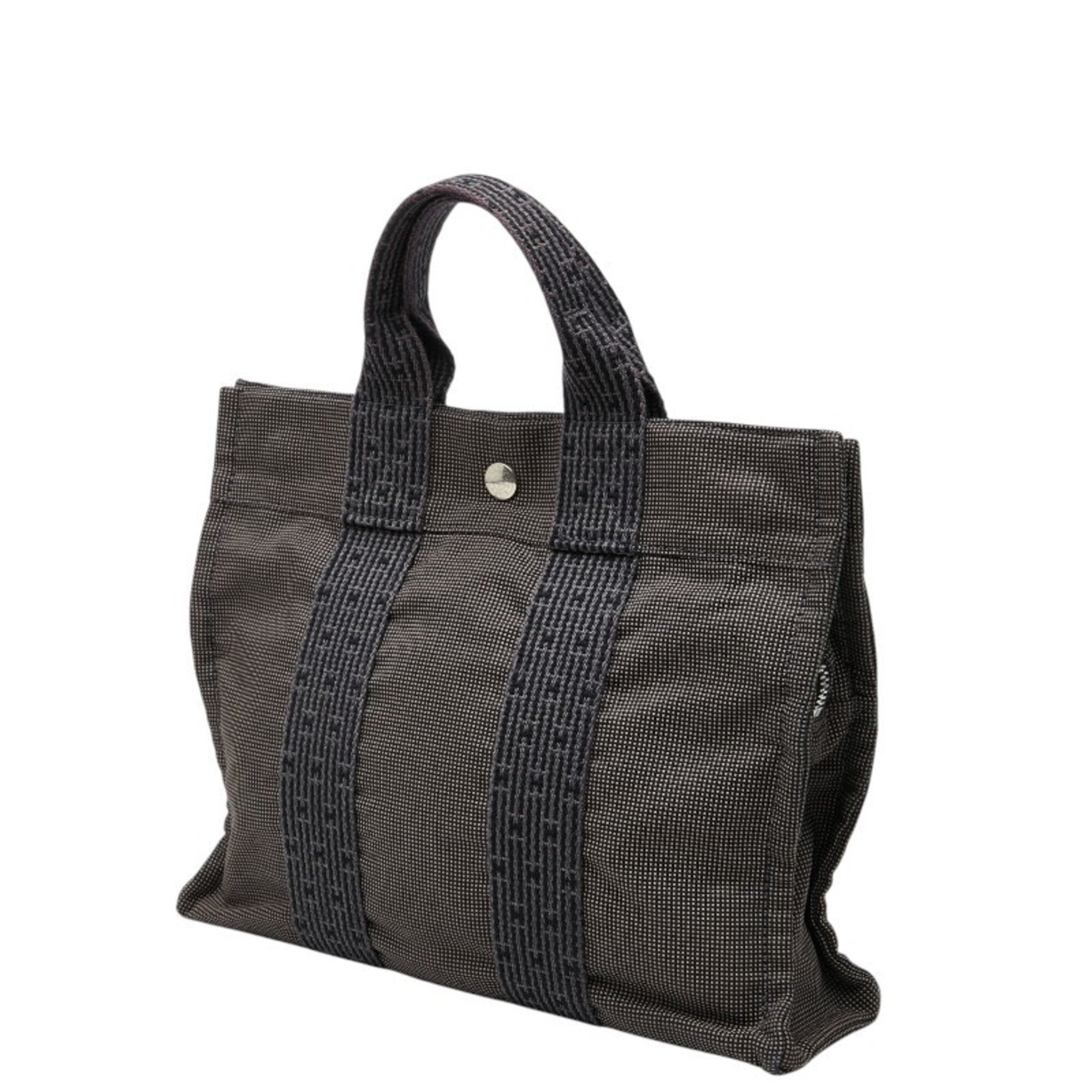 Hermes Gray Canvas Handbag Tote Bag (Pre-Owned)