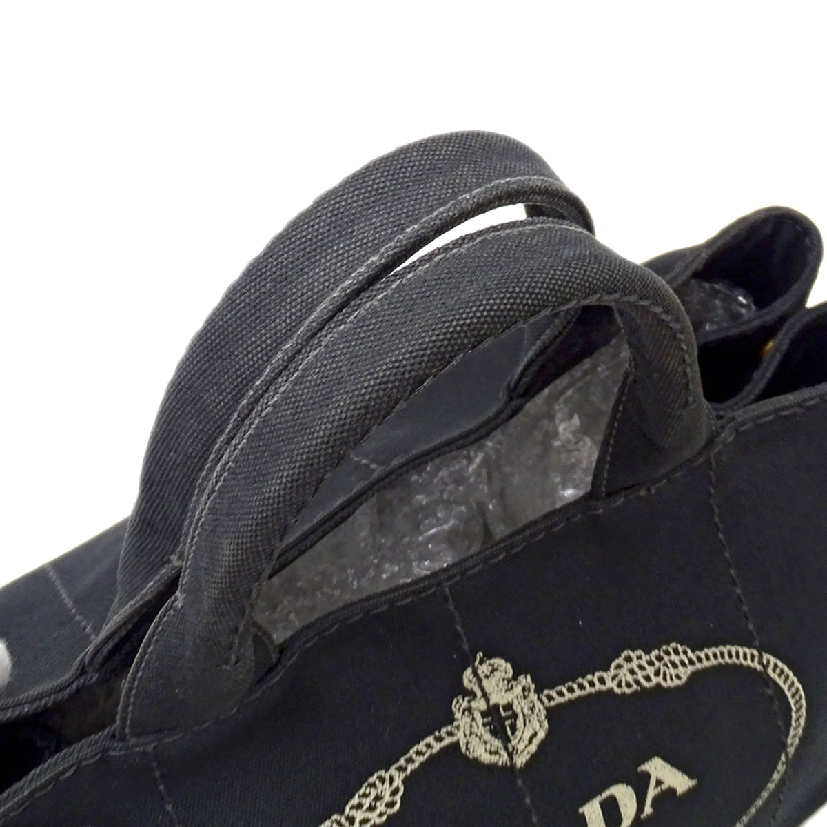 Prada Canapa Black Canvas Handbag Shoulder Bag Tote Bag (Pre-Owned)
