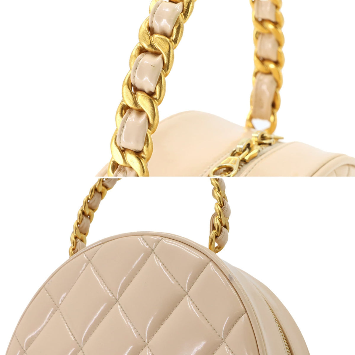 Chanel Beige Black Patent Leather Handbag (Pre-Owned)