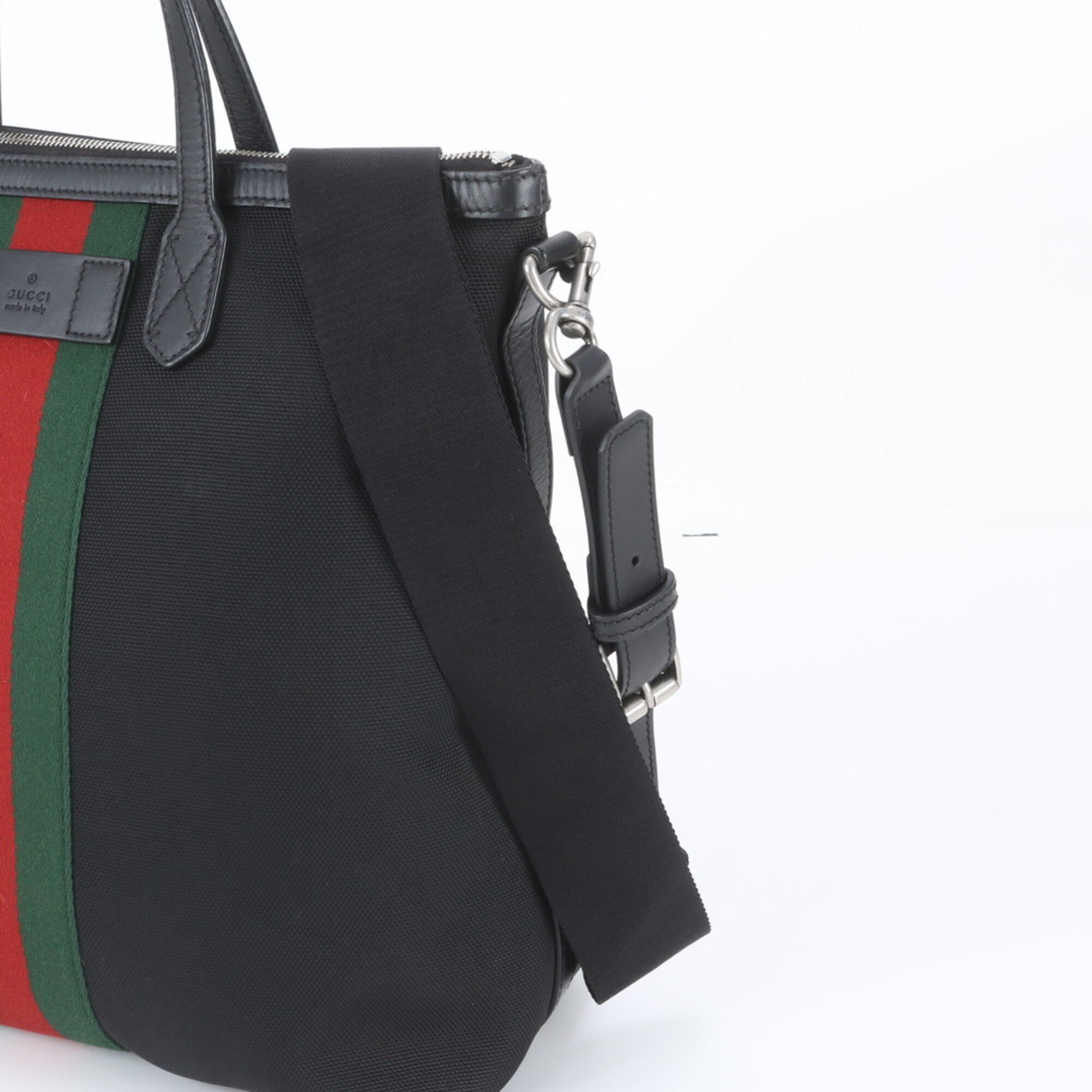 Gucci Black Leather Canvas Shoulder Bag Tote Bag (Pre-Owned)