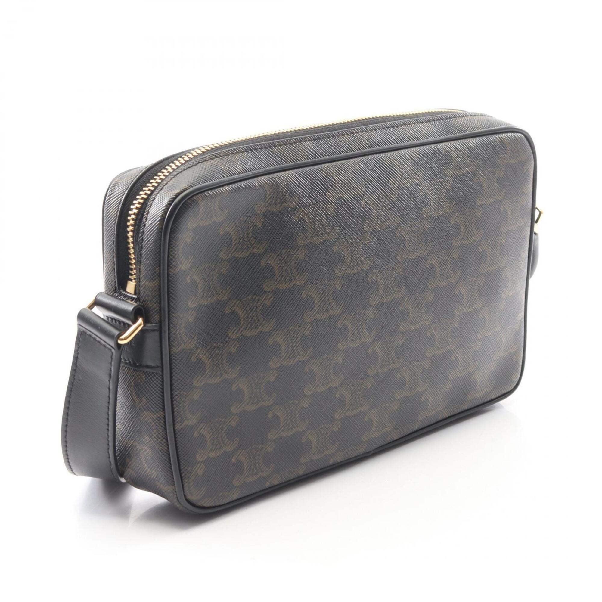 Celine Black Coated Canvas Leather Handbag Messenger Bag Shoulder Bag (Pre-Owned)