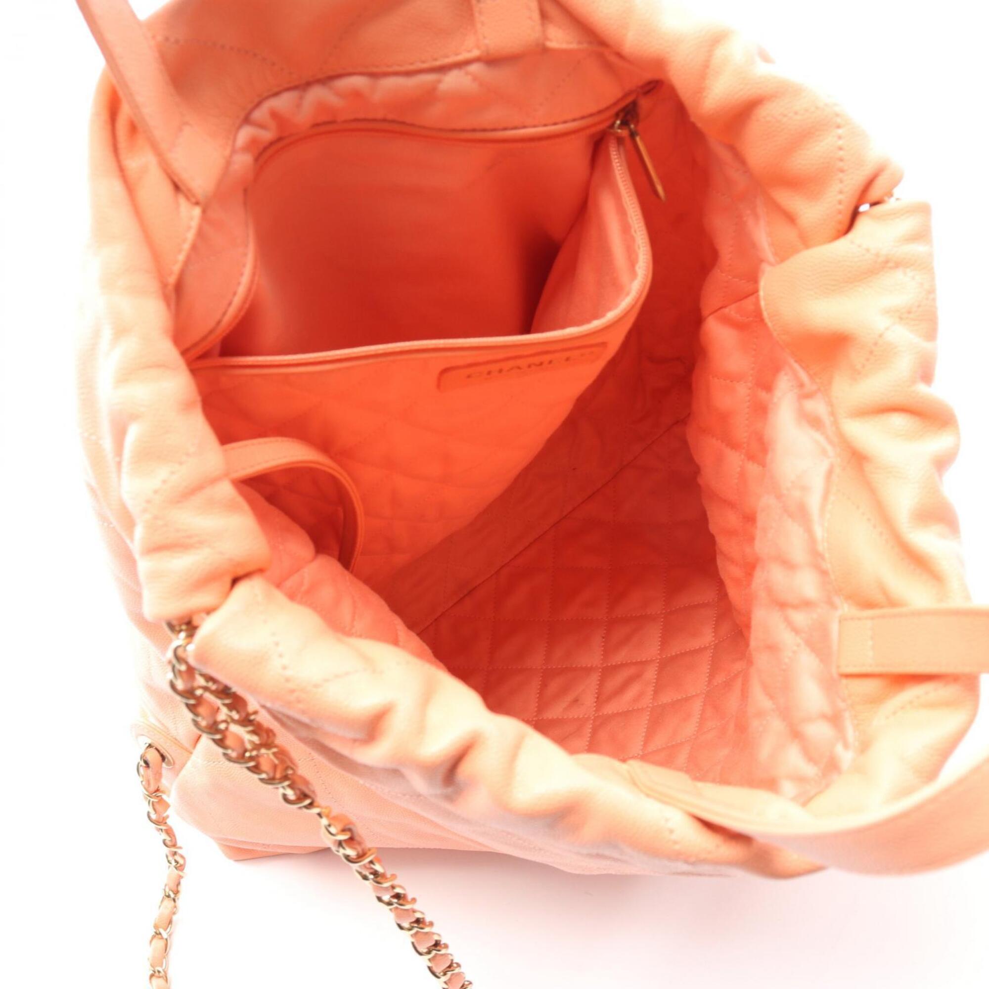 Chanel Orange Grained Calfskin Backpack Handbag (Pre-Owned)